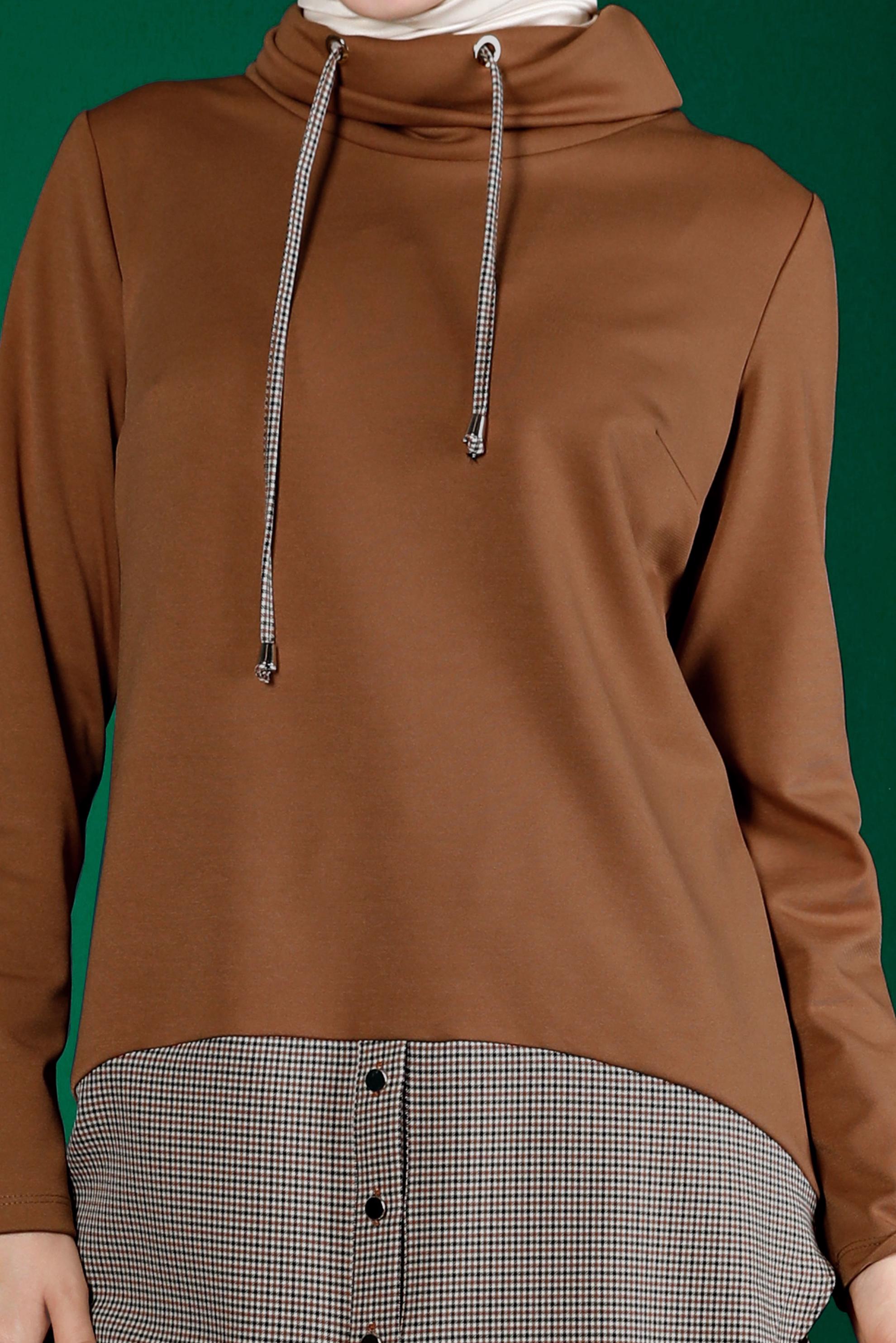 Tesettür giyim TABA GÖMLEK PARÇA DETAYLI İKİLİ ETEKLİ TAKIM 43413