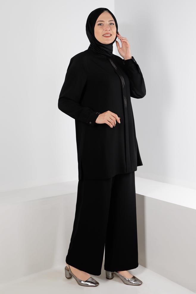 Hijab clothing BLACK BUTTONED PANT SUIT SET 2-PIECE 20316 - ALVİNA