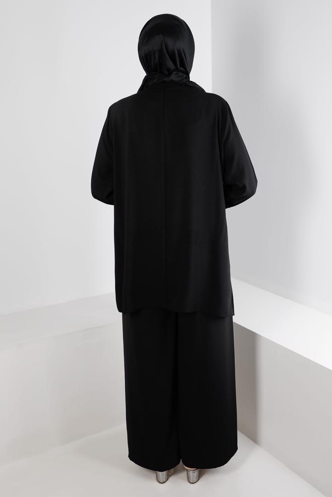 Hijab clothing BLACK BUTTONED PANT SUIT SET 2-PIECE 20316 - ALVİNA