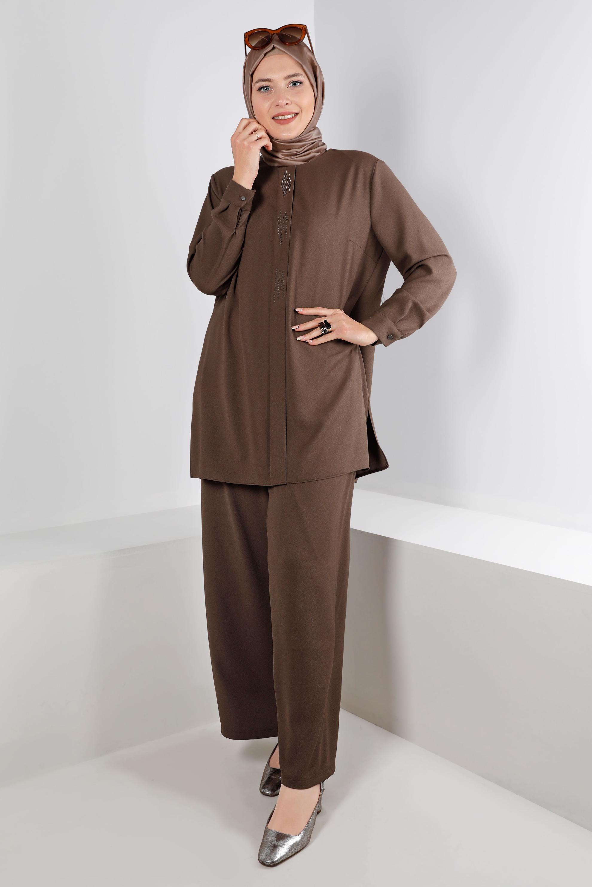 Hijab clothing BROWN BUTTONED PANT SUIT SET 2-PIECE 20316