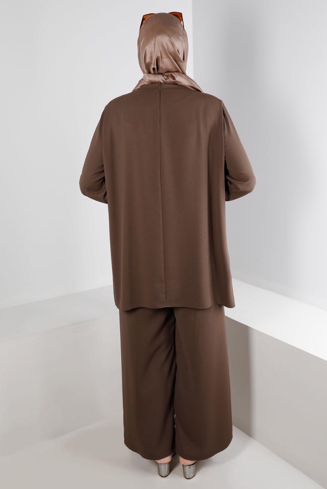 Hijab clothing BROWN BUTTONED PANT SUIT SET 2-PIECE 20316 - ALVİNA