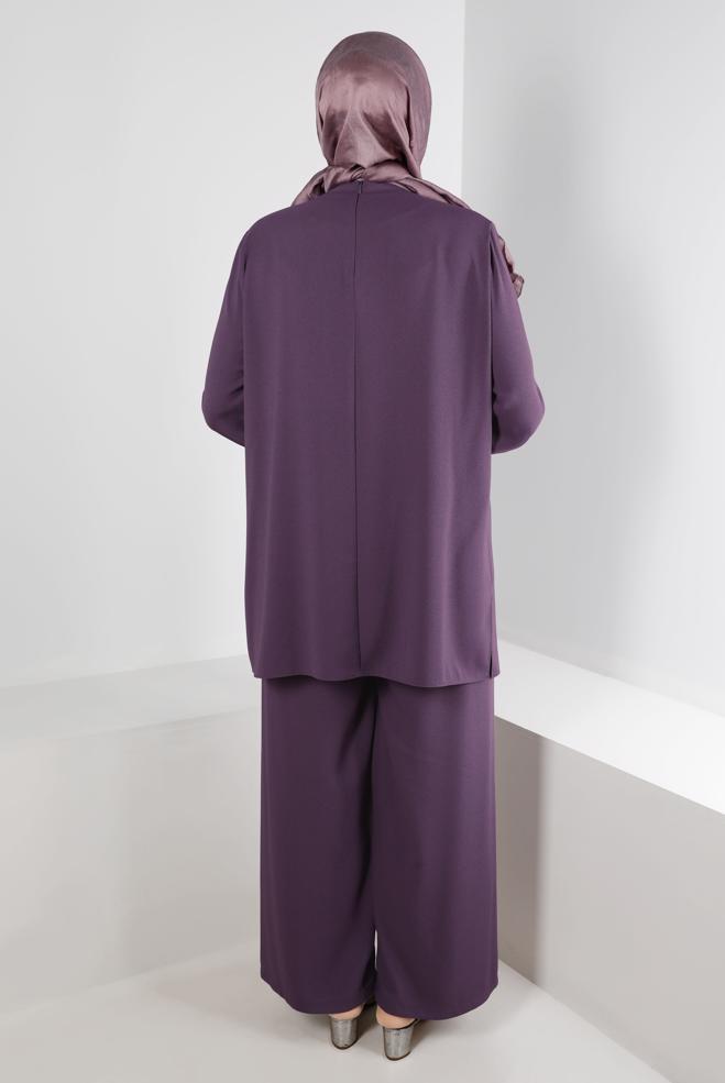 Hijab clothing PURPLE BUTTONED PANT SUIT SET 2-PIECE 20316 - ALVİNA