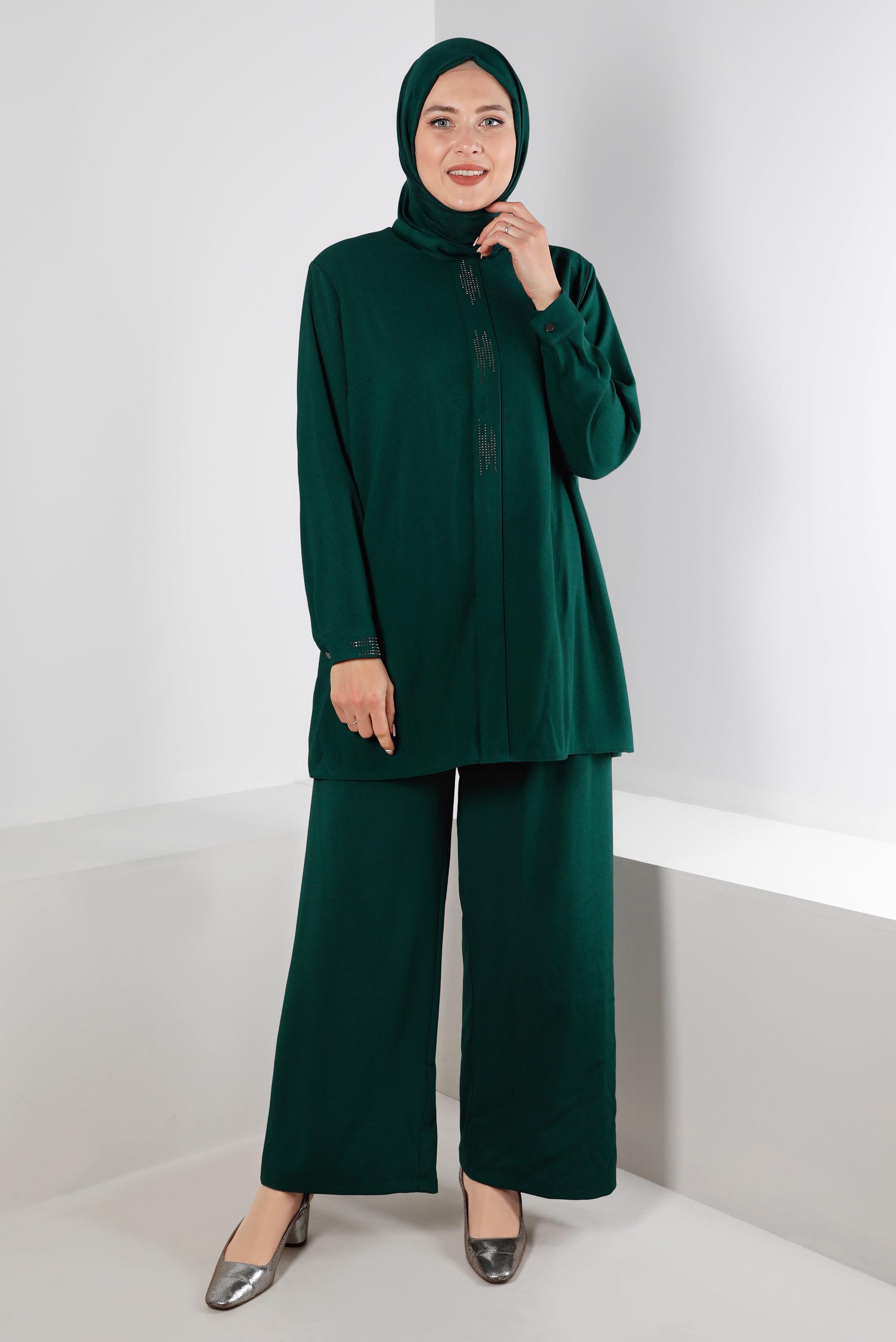 Hijab clothing GREEN BUTTONED PANT SUIT SET 2-PIECE 20316