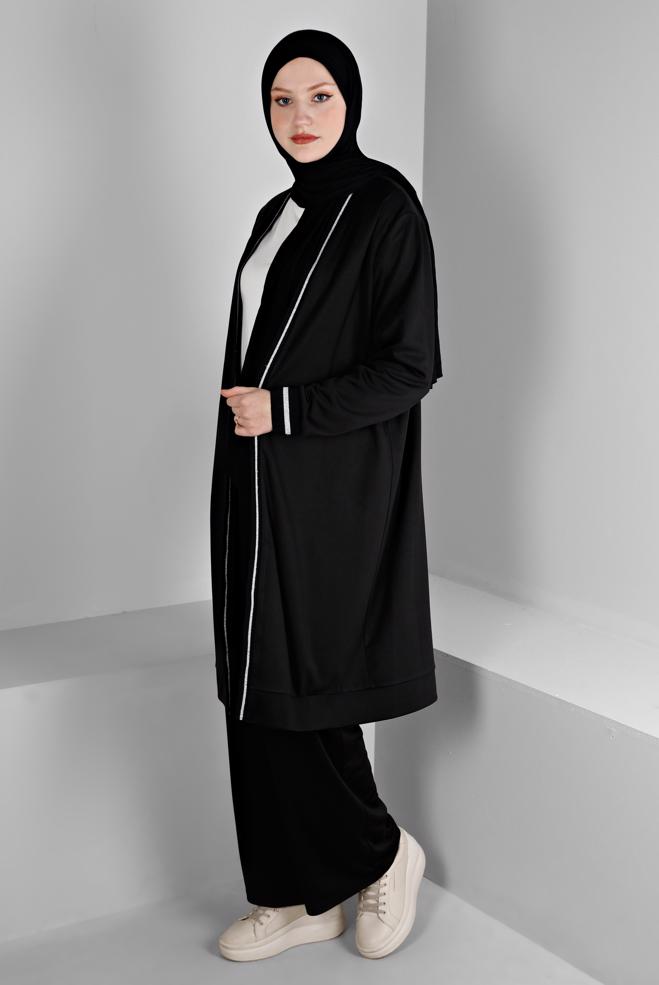 Hijab clothing BLACK GLITTERY STRIPE DETAIL 2-PIECE PANT SUIT SET 20319  - ALVİNA