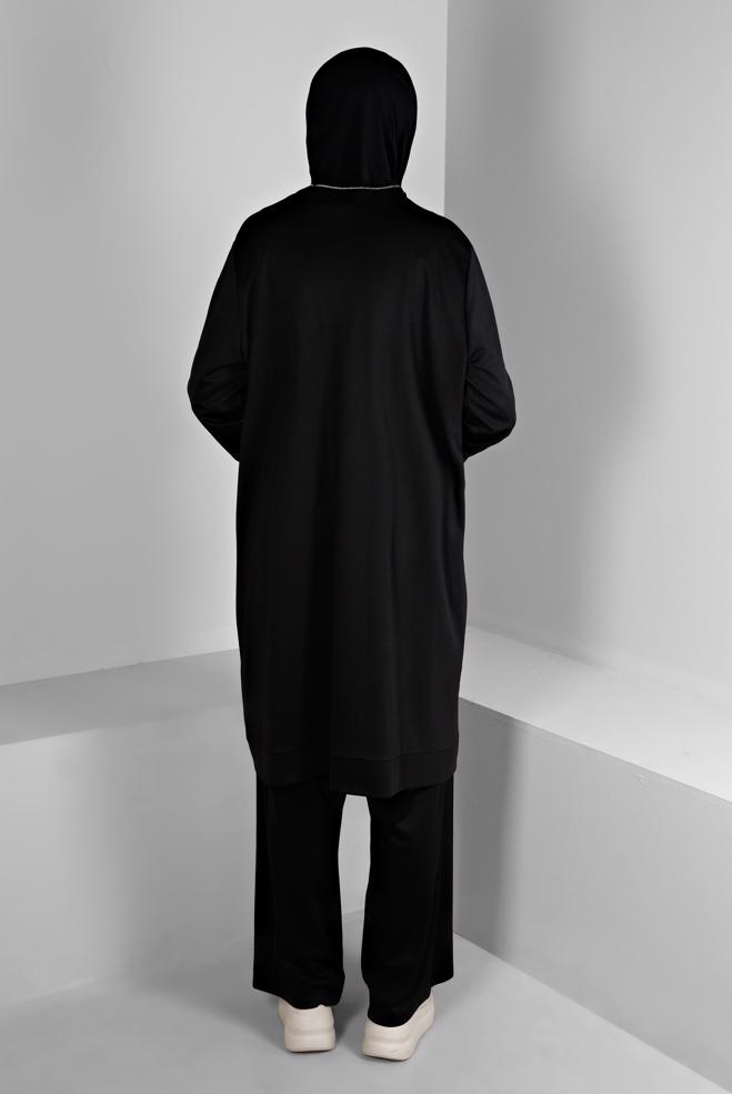 Hijab clothing BLACK GLITTERY STRIPE DETAIL 2-PIECE PANT SUIT SET 20319  - ALVİNA