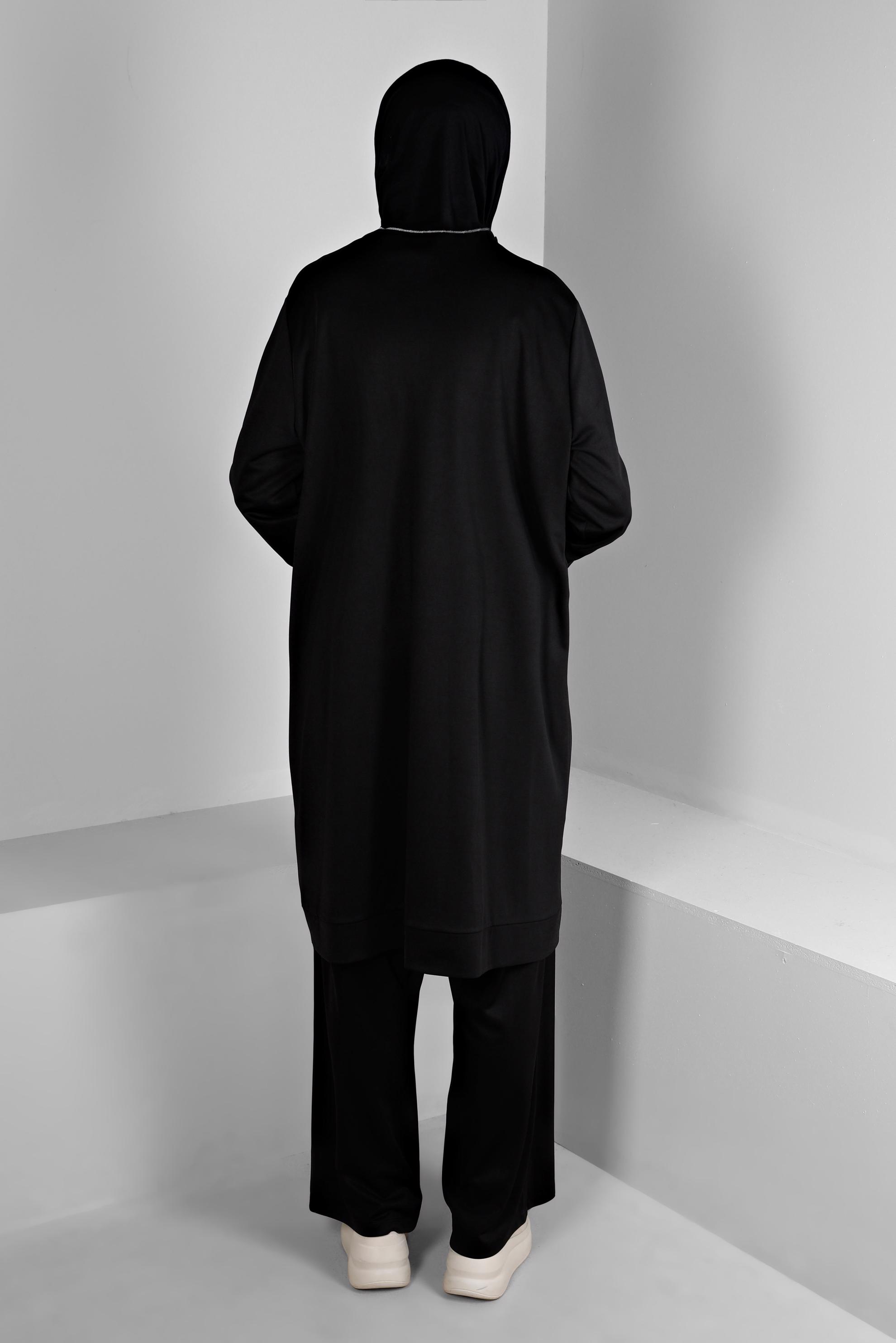 Hijab clothing BLACK GLITTERY STRIPE DETAIL 2-PIECE PANT SUIT SET 20319 