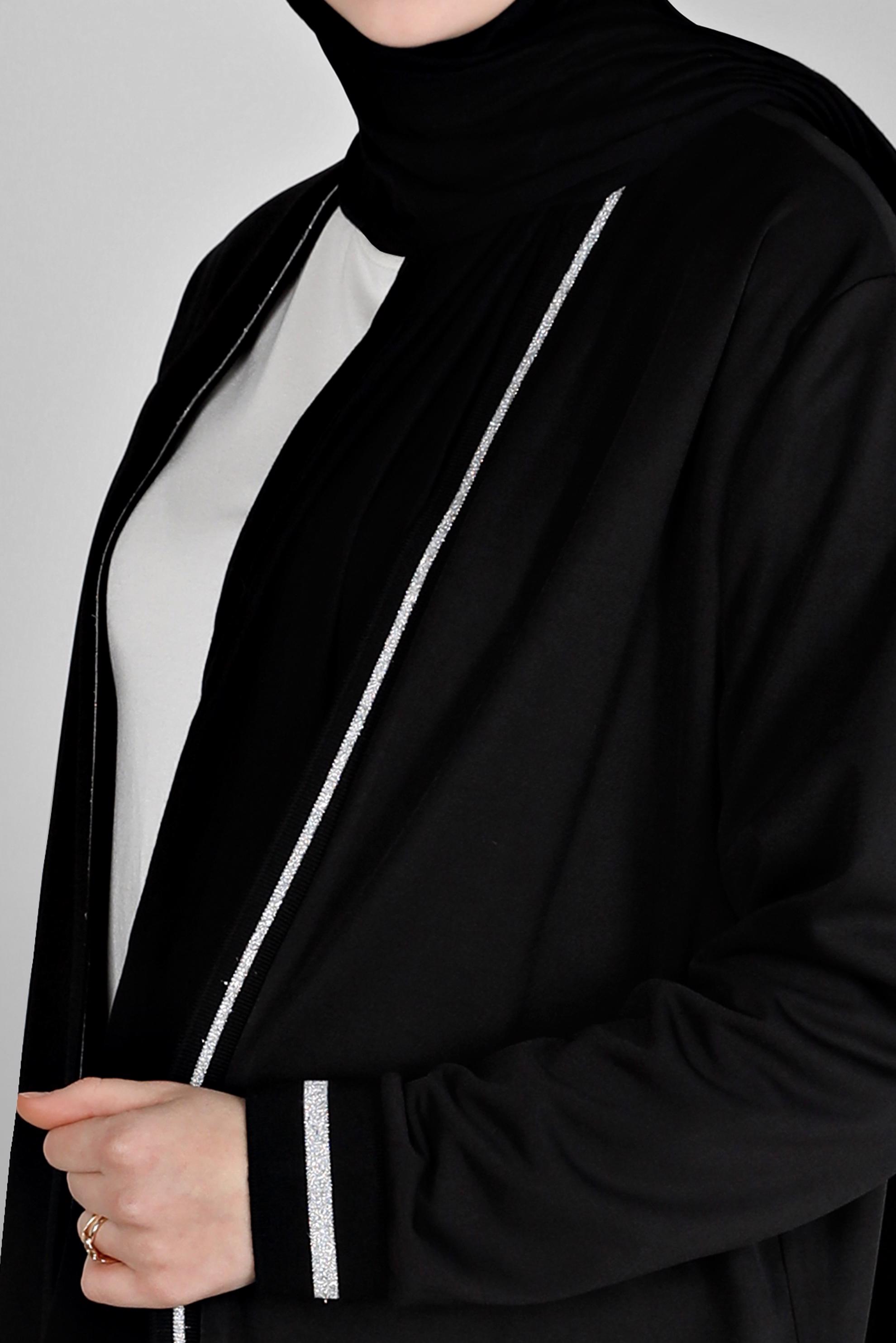 Hijab clothing BLACK GLITTERY STRIPE DETAIL 2-PIECE PANT SUIT SET 20319 