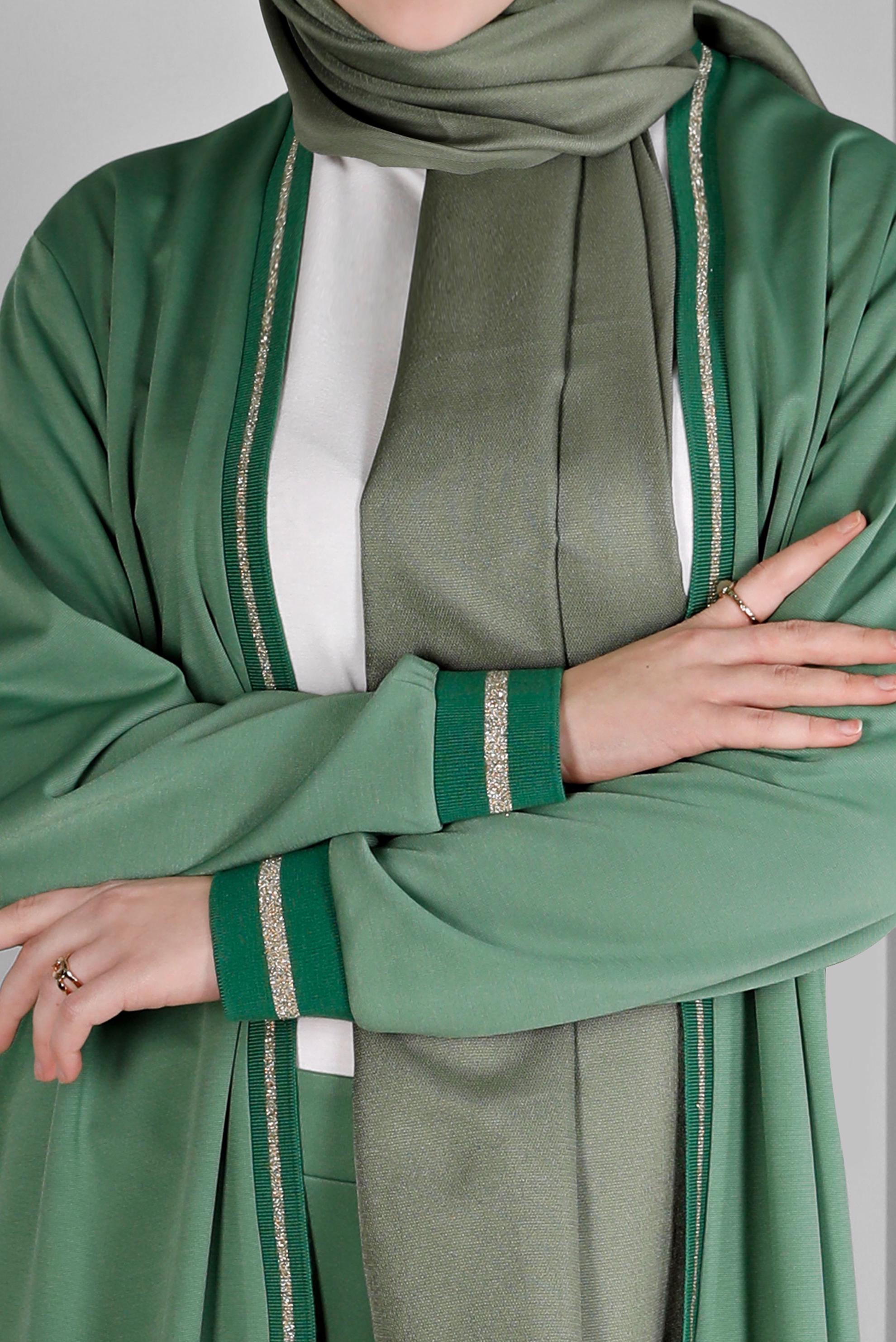 Hijab clothing GREEN GLITTERY STRIPE DETAIL 2-PIECE PANT SUIT SET 20319 