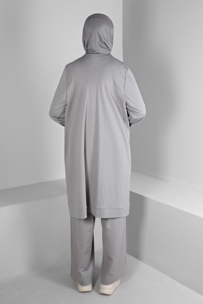 Hijab clothing GREY GLITTERY STRIPE DETAIL 2-PIECE PANT SUIT SET 20319  - ALVİNA