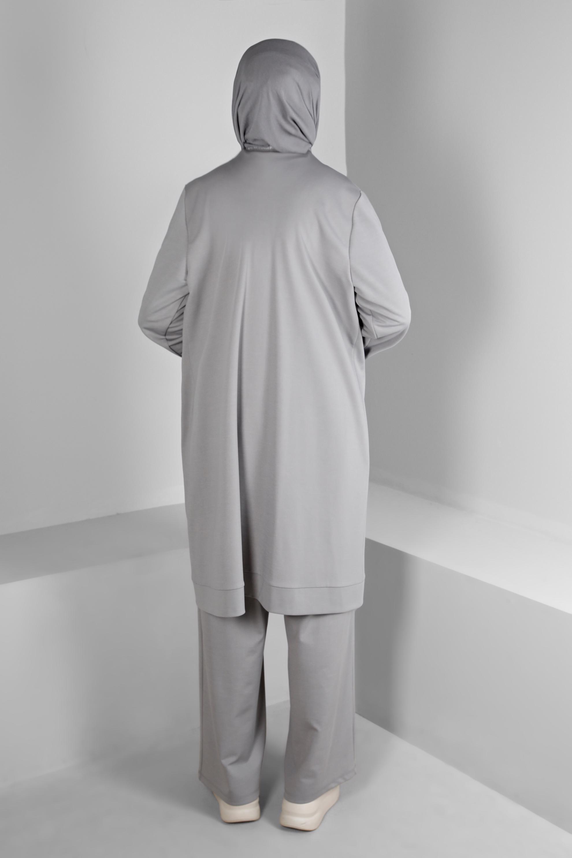 Vêtements hijab GRIS ENSEMBLE PANTALON 2 PIÈCES DÉTAILS RAYURES PAILLETTES 20319