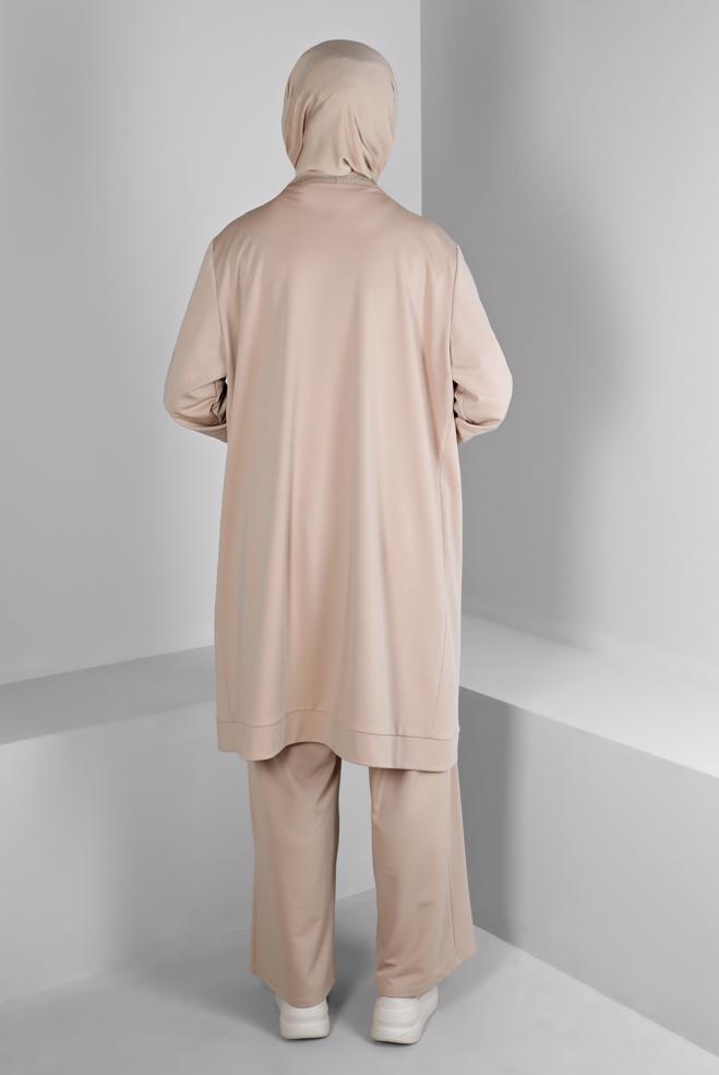 Hijab clothing BROWN GLITTERY STRIPE DETAIL 2-PIECE PANT SUIT SET 20319  - ALVİNA