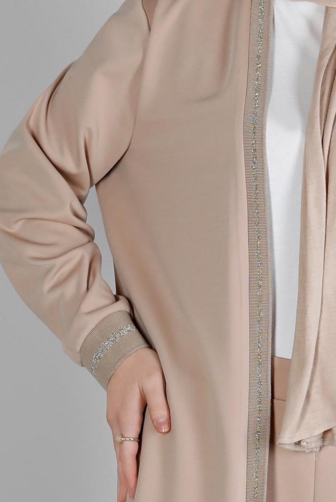 Hijab clothing BROWN GLITTERY STRIPE DETAIL 2-PIECE PANT SUIT SET 20319  - ALVİNA