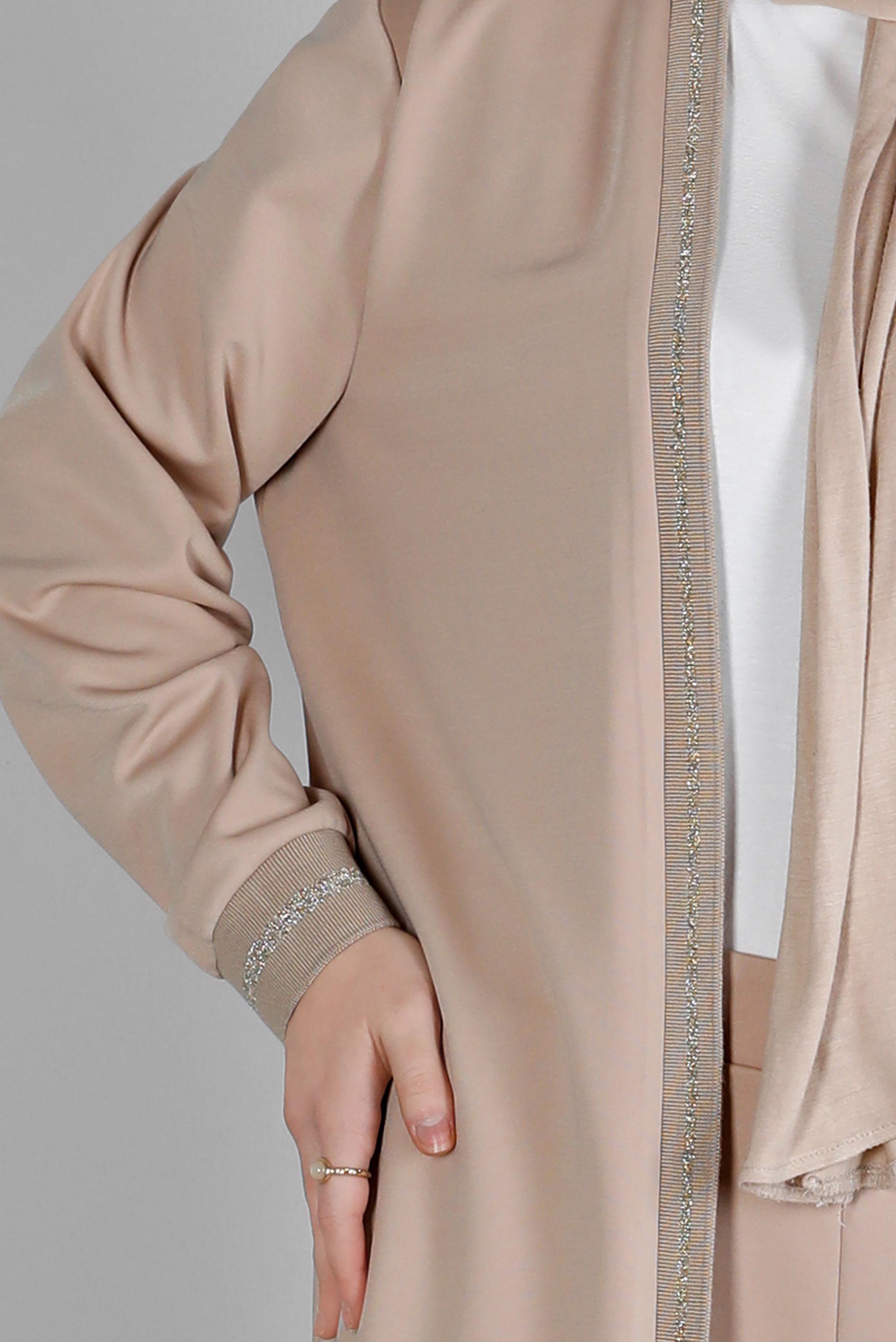 Vêtements hijab BRUN ENSEMBLE PANTALON 2 PIÈCES DÉTAILS RAYURES PAILLETTES 20319