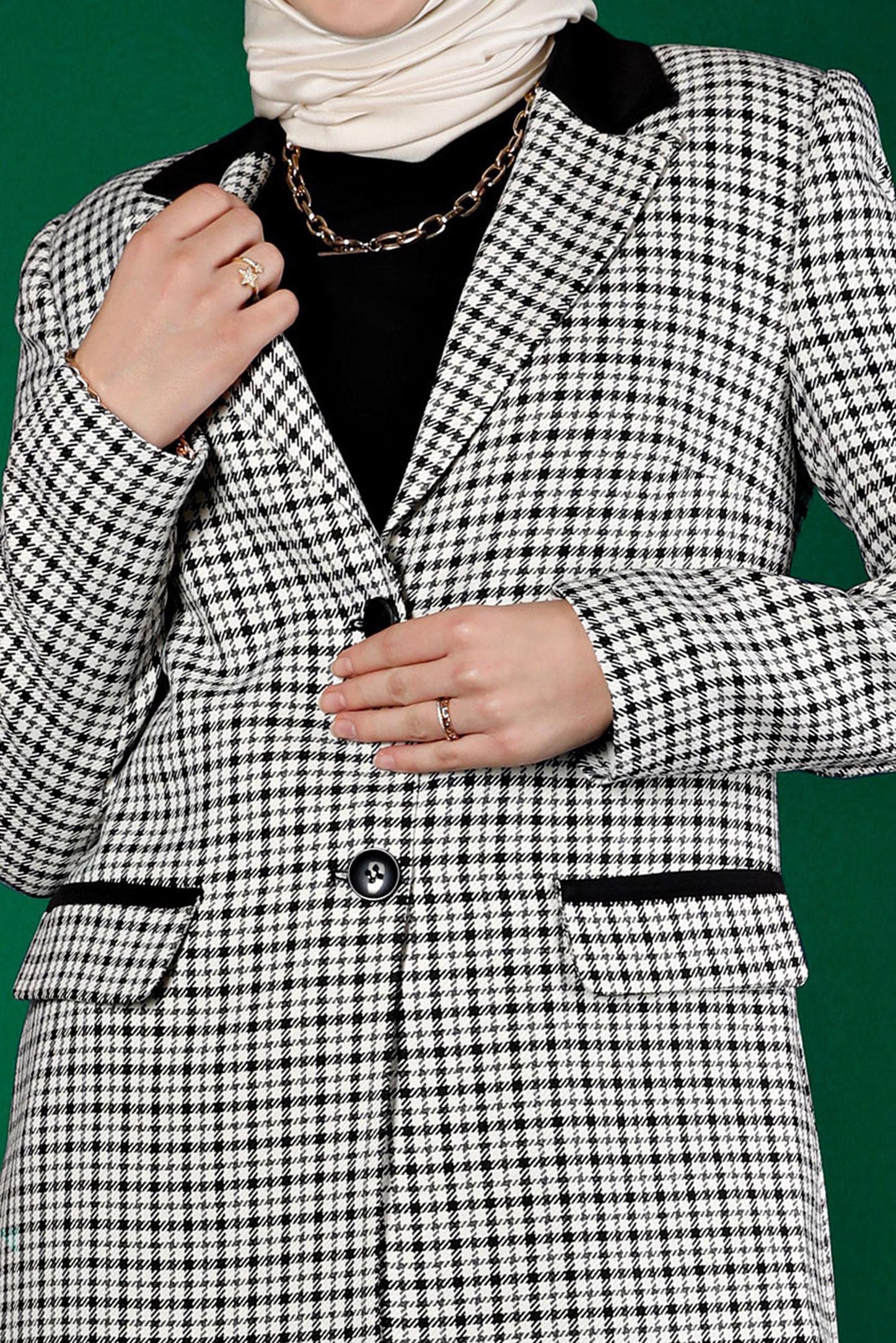 Tesettür giyim BEYAZ EKOSE DESENLİ İKİLİ PANT. TAKIM 30302 