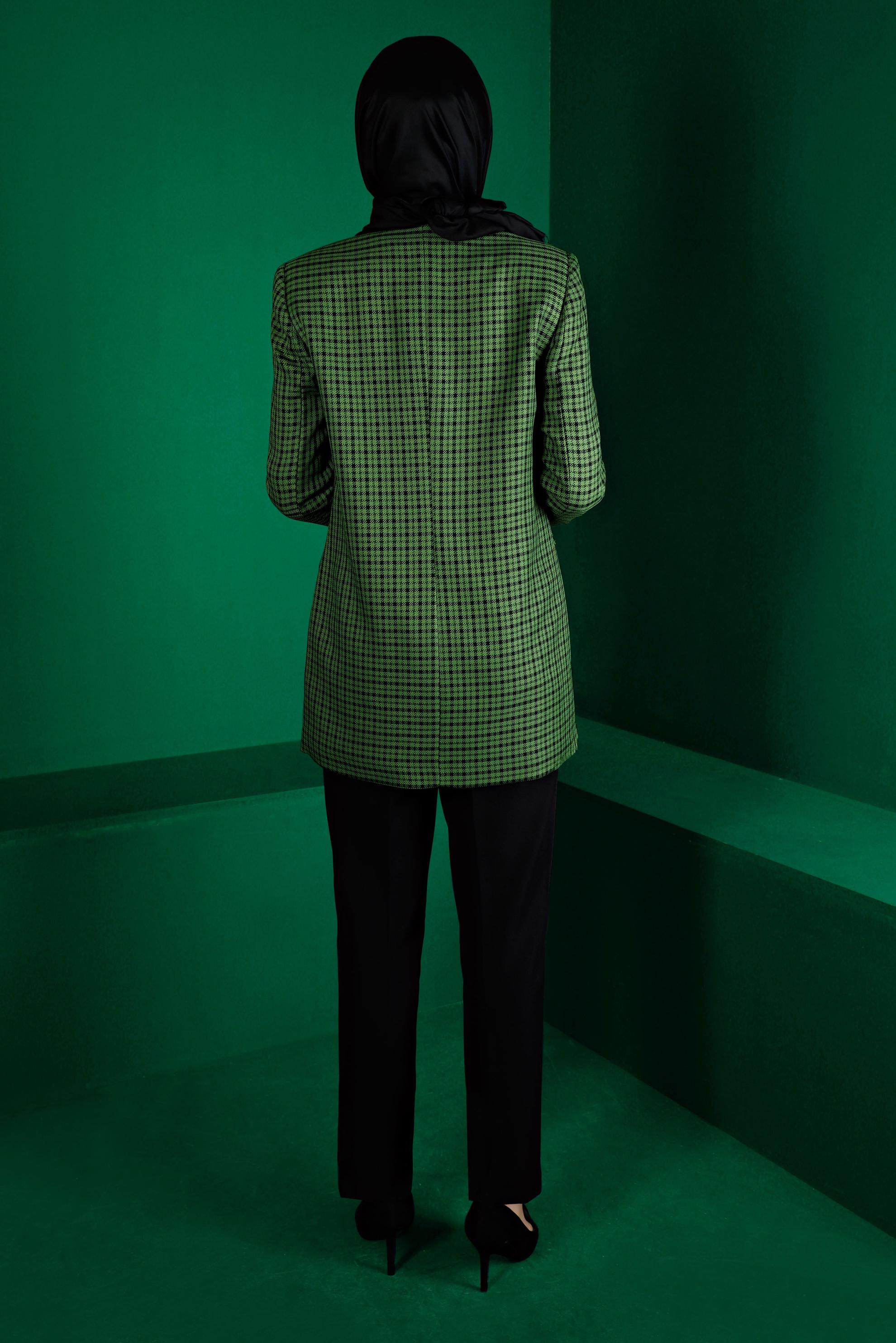 Tesettür giyim YEŞİL EKOSE DESENLİ İKİLİ PANT. TAKIM 30302 