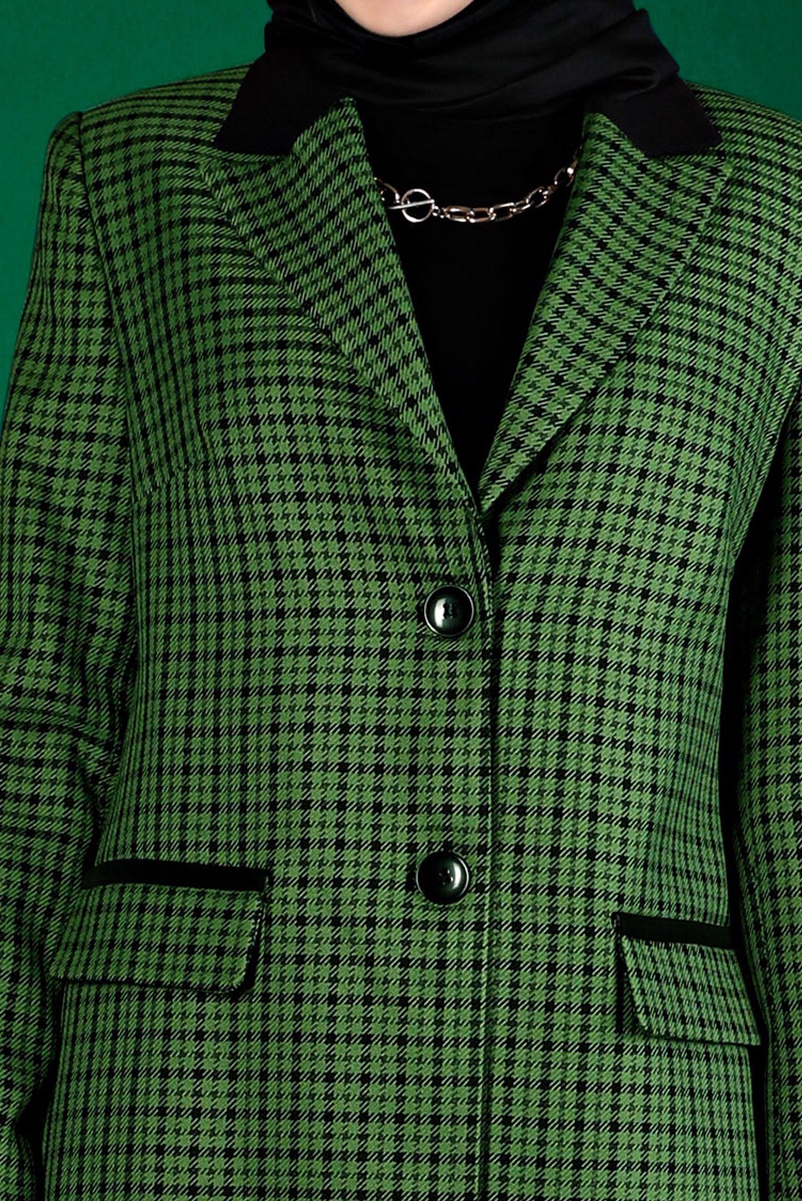 Tesettür giyim YEŞİL EKOSE DESENLİ İKİLİ PANT. TAKIM 30302 