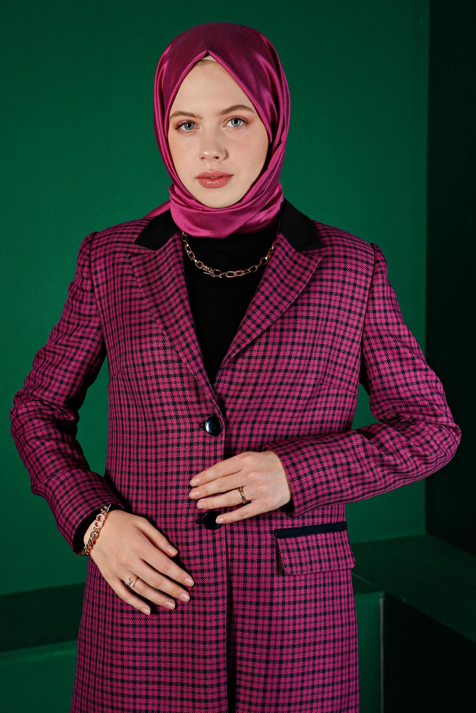 Vêtements hijab FUCHSIA ENSEMBLE PANTALON 2 PIÈCES À CARREAUX 30302