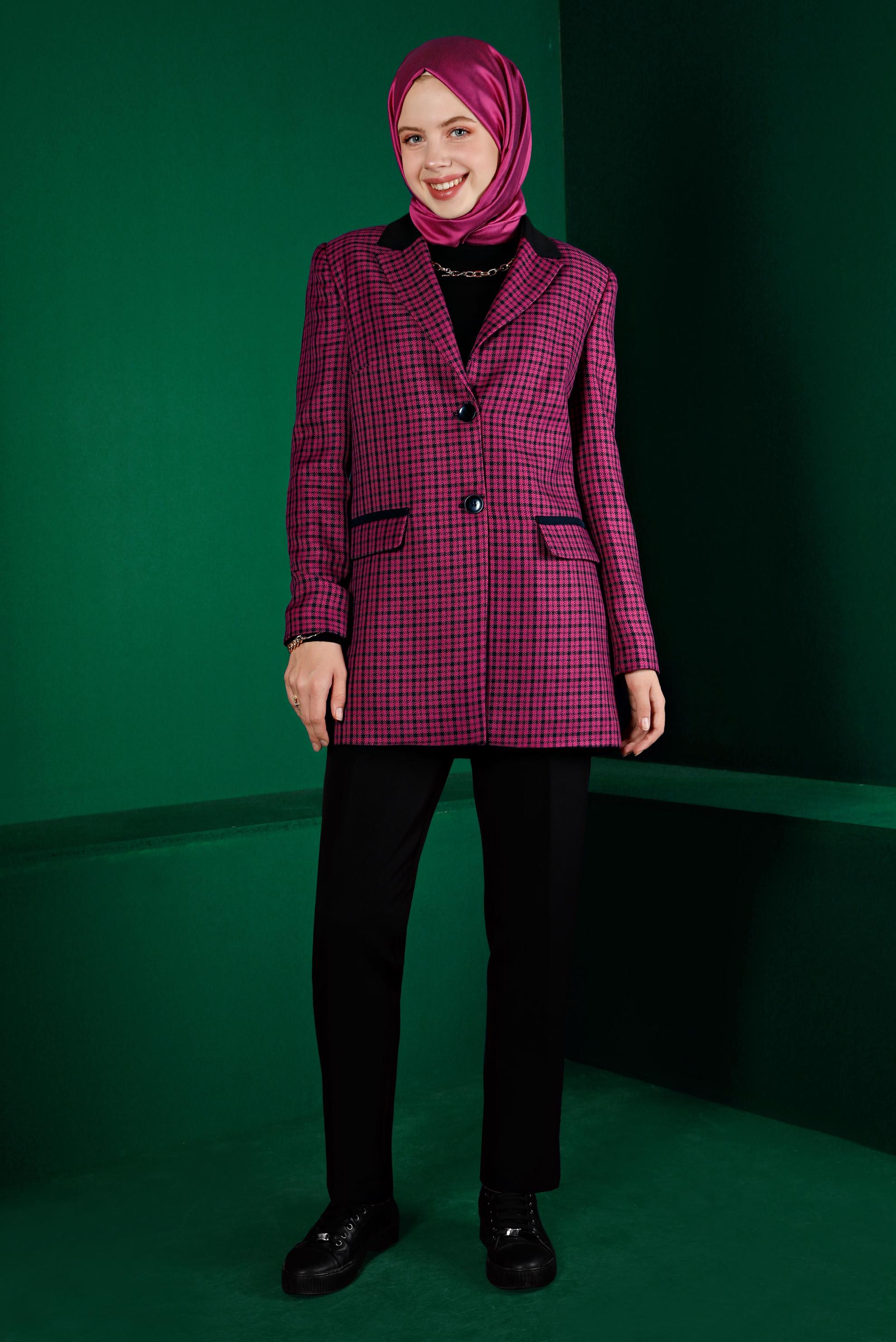Vêtements hijab FUCHSIA ENSEMBLE PANTALON 2 PIÈCES À CARREAUX 30302