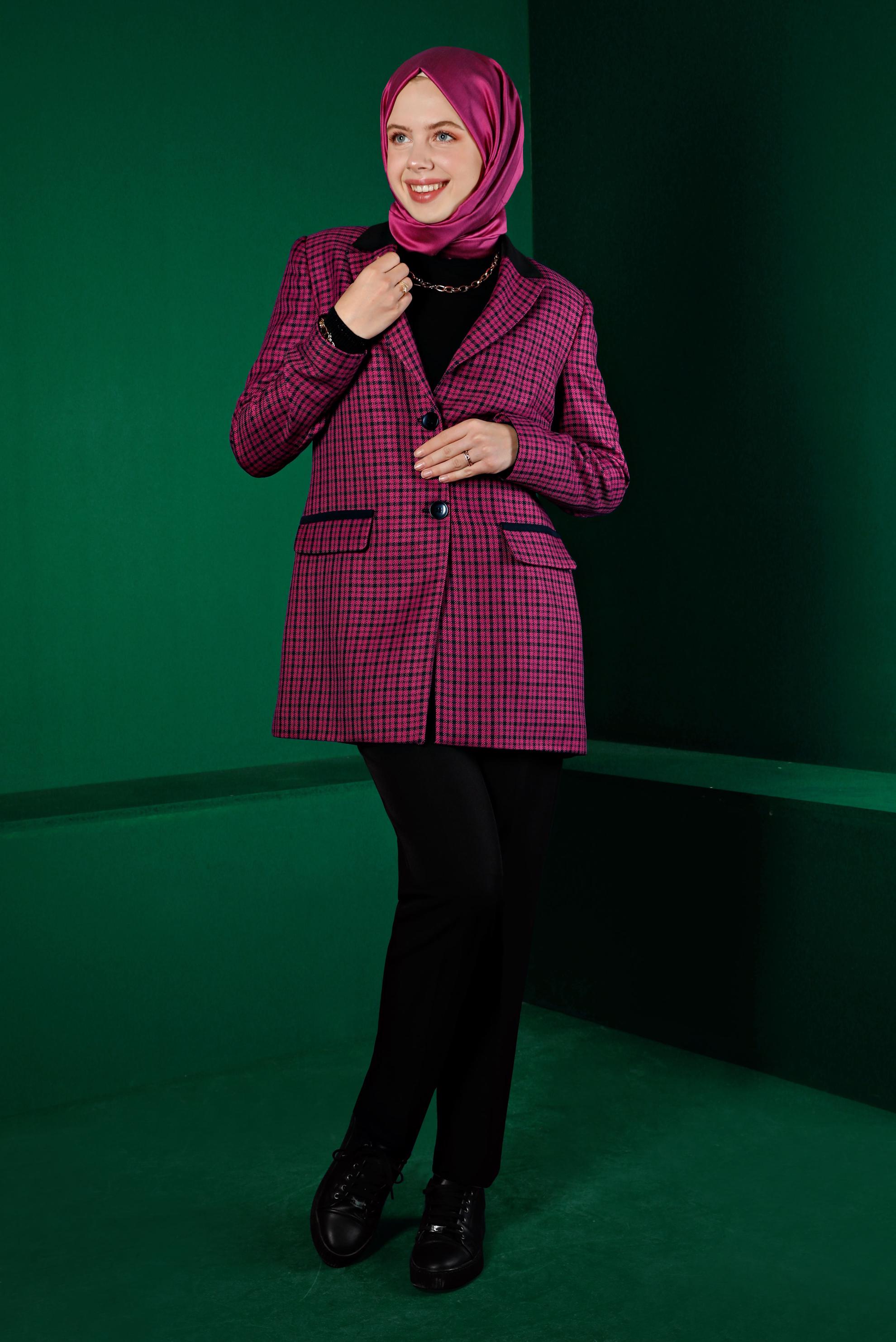 Vêtements hijab FUCHSIA ENSEMBLE PANTALON 2 PIÈCES À CARREAUX 30302