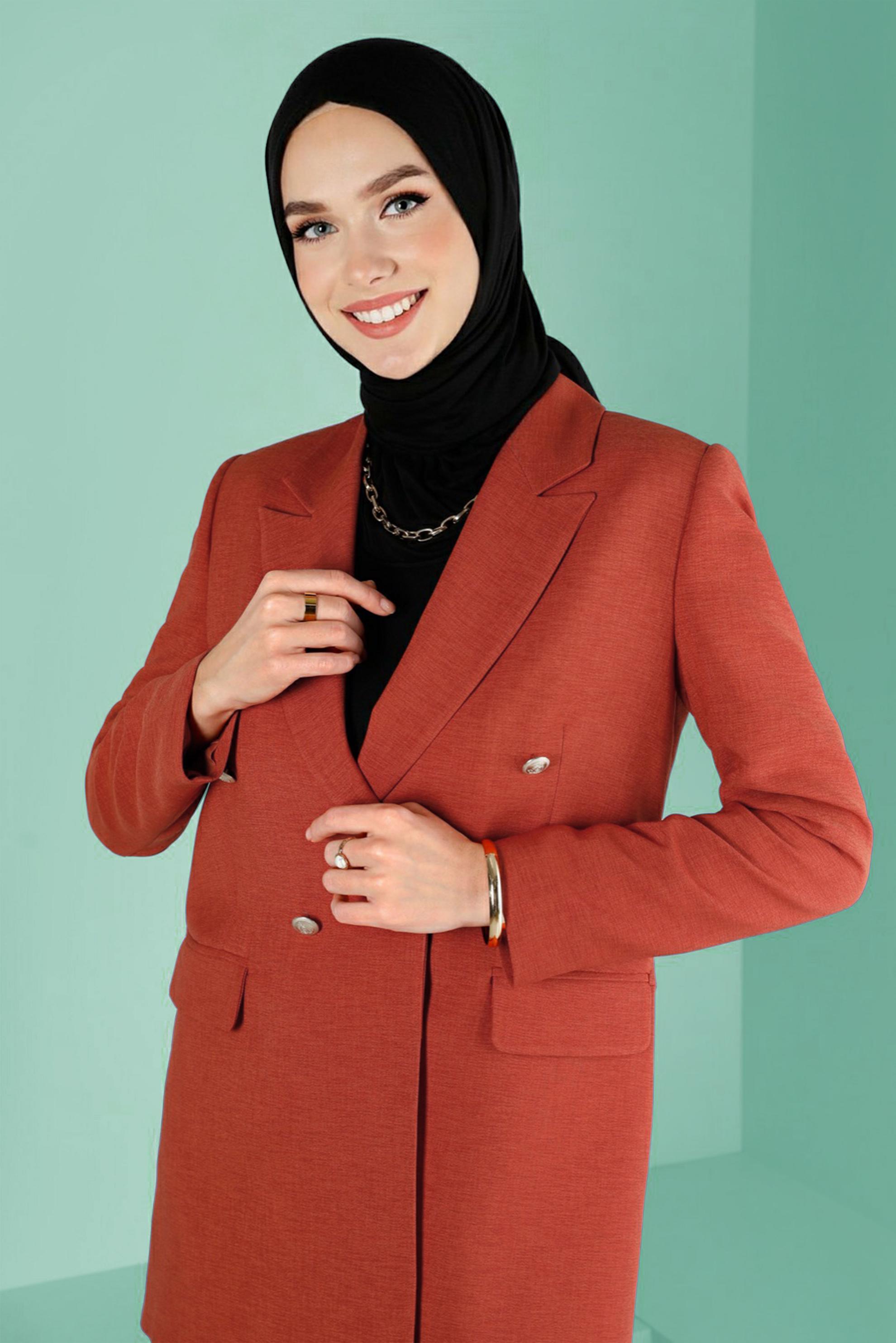 Tesettür giyim TURUNCU KLASİK PANTOLONLU TAKIM 30303