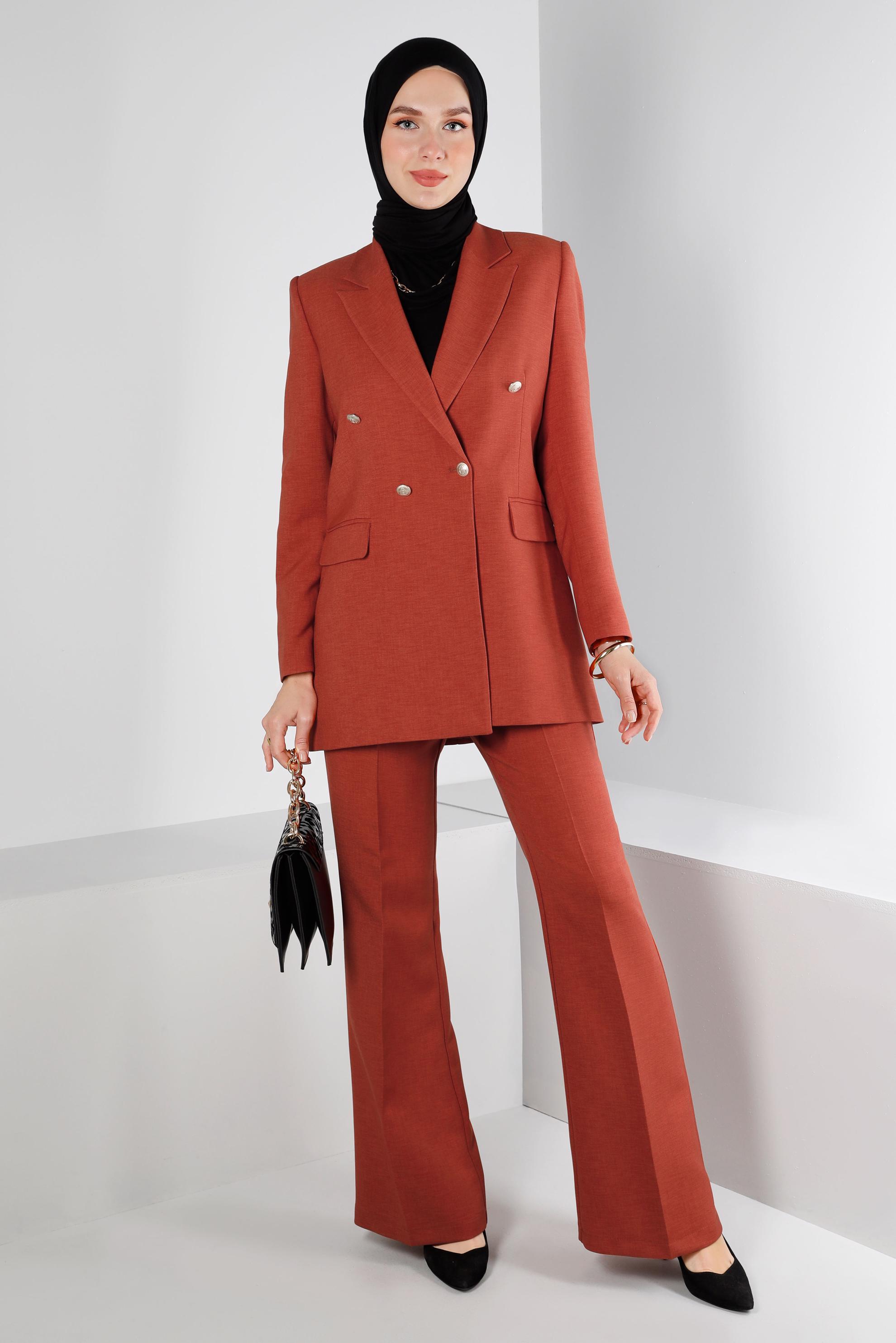 Tesettür giyim TURUNCU KLASİK PANTOLONLU TAKIM 30303