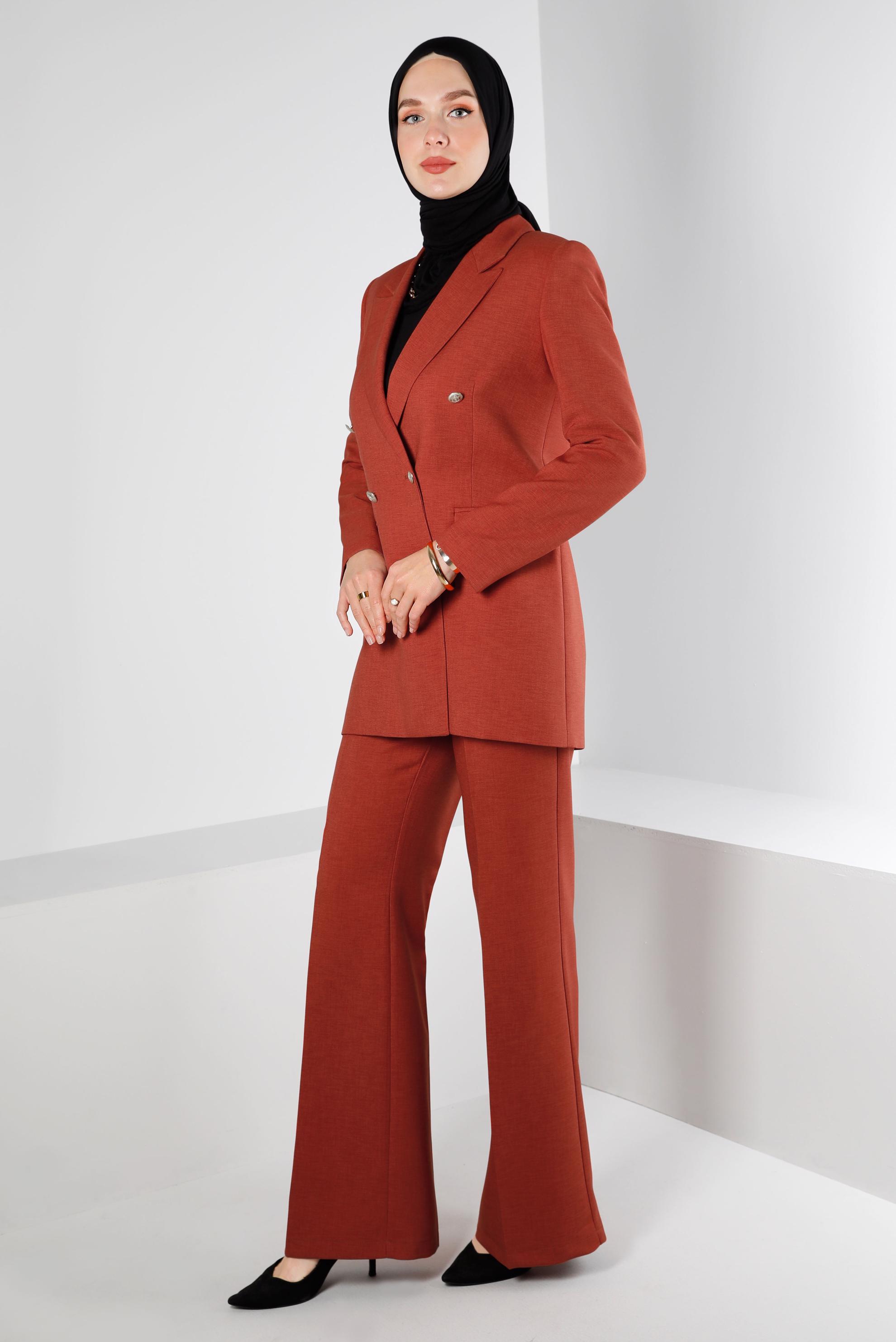 Tesettür giyim TURUNCU KLASİK PANTOLONLU TAKIM 30303