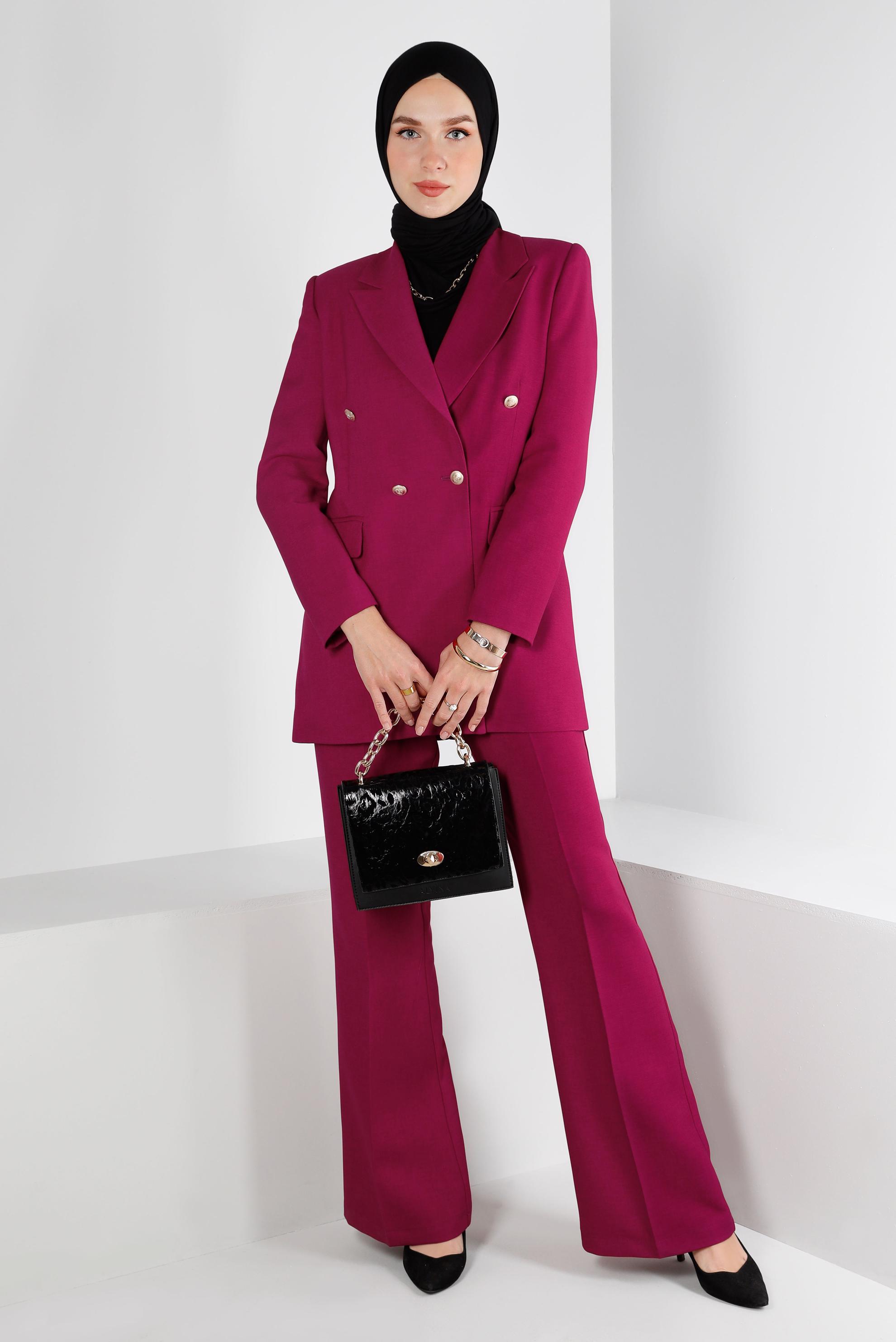 Tesettür giyim FUŞYA KLASİK PANTOLONLU TAKIM 30303