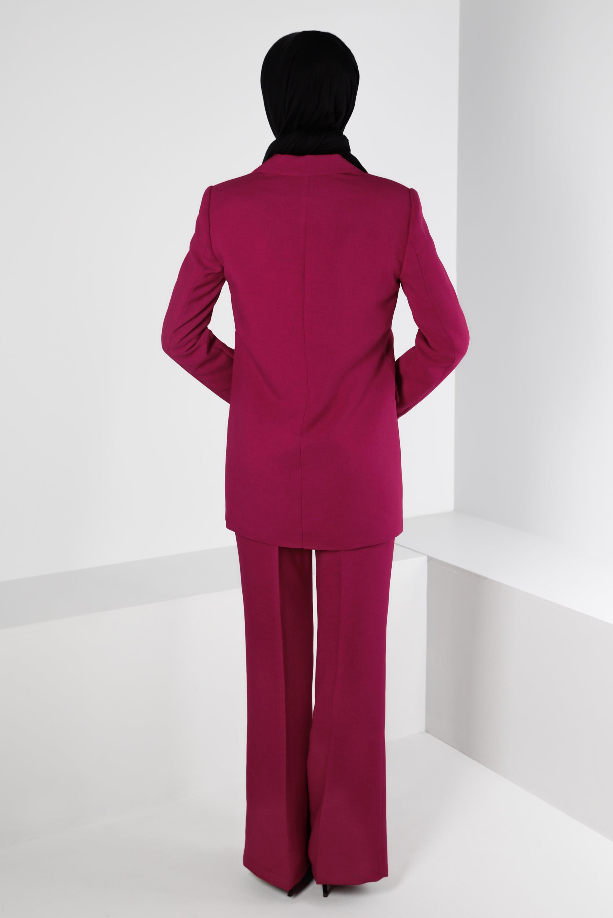 Tesettür giyim FUŞYA KLASİK PANTOLONLU TAKIM 30303
