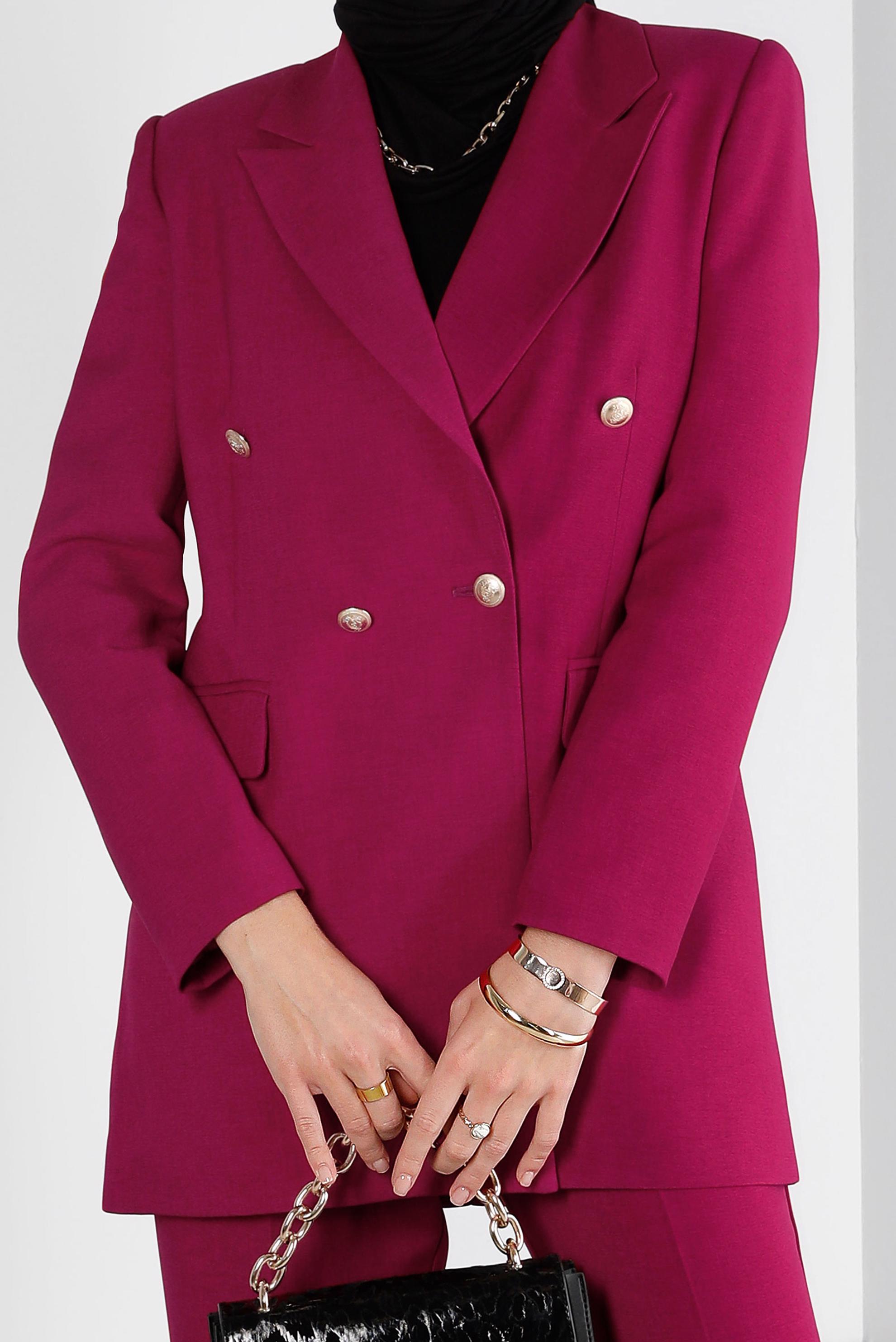 Tesettür giyim FUŞYA KLASİK PANTOLONLU TAKIM 30303