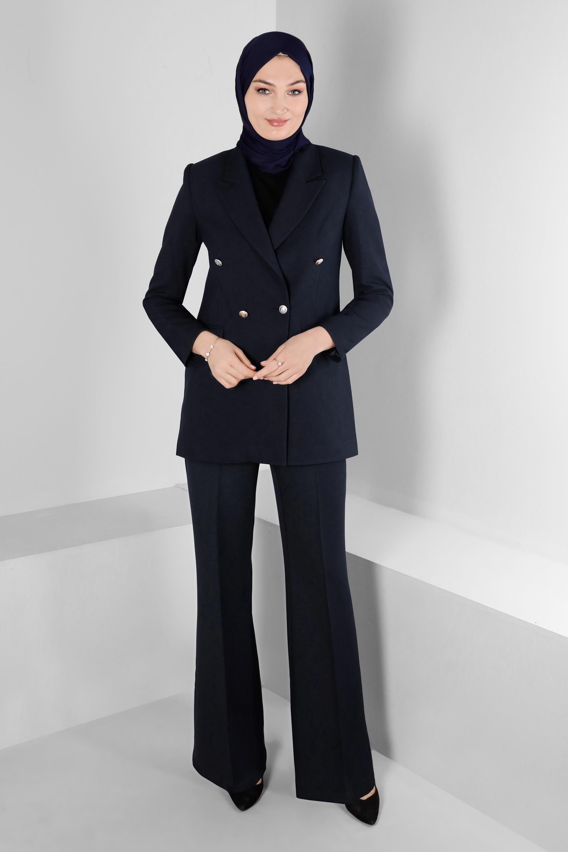 Tesettür giyim LACİVERT KLASİK PANTOLONLU TAKIM 30303