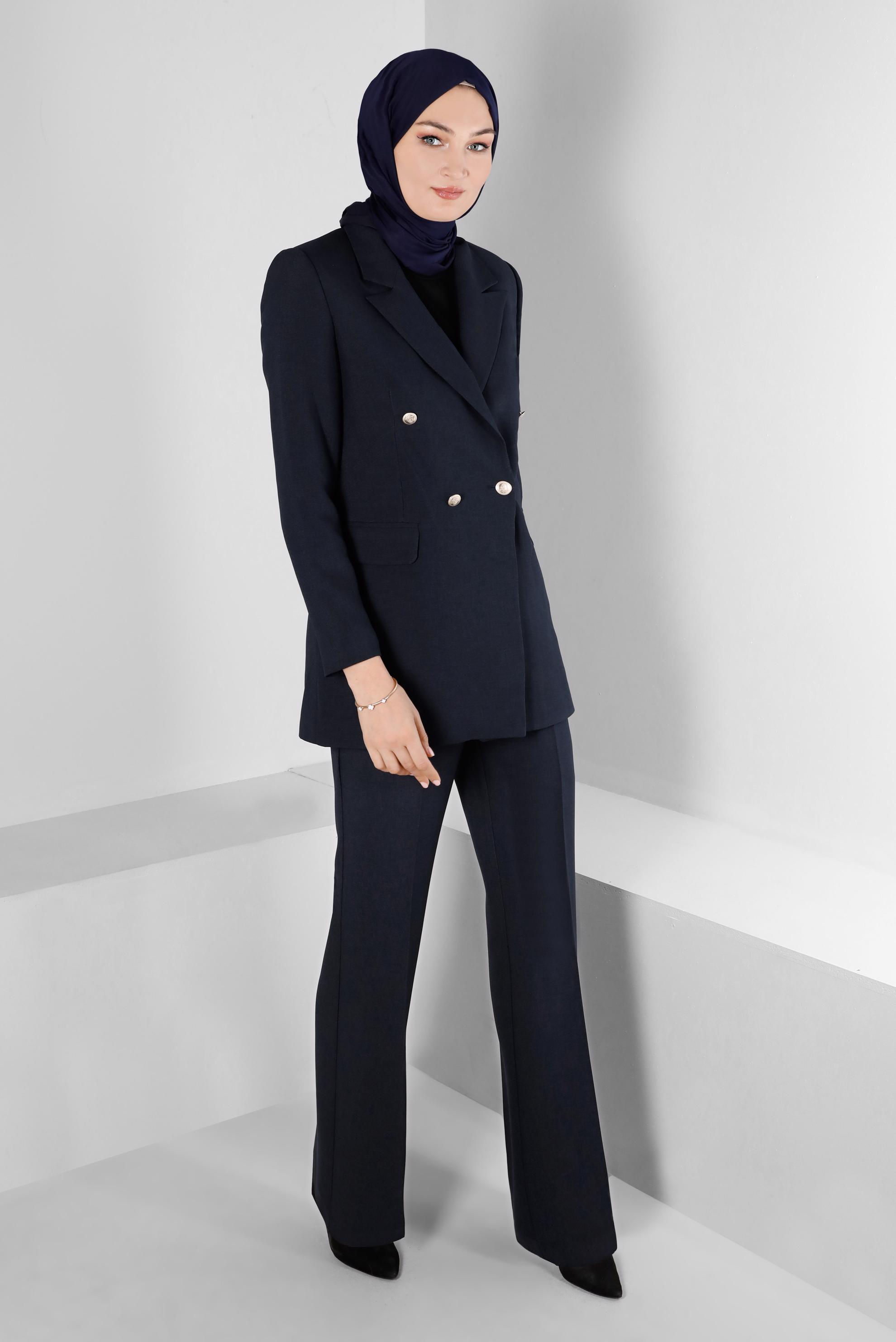 Tesettür giyim LACİVERT KLASİK PANTOLONLU TAKIM 30303