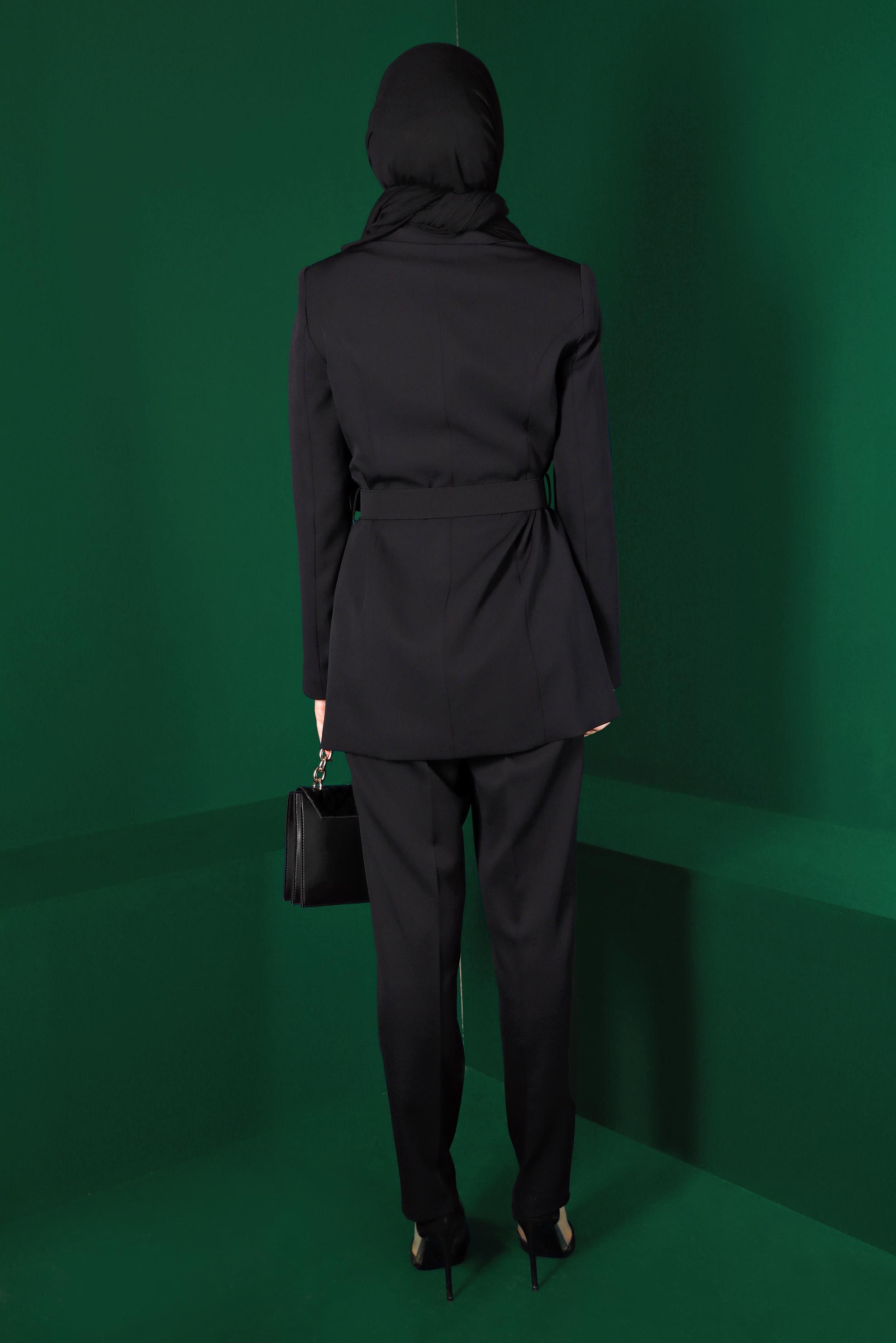 Hijab clothing BLACK BUTTONED BELTED 2-PIECE PANTS SUIT 30304