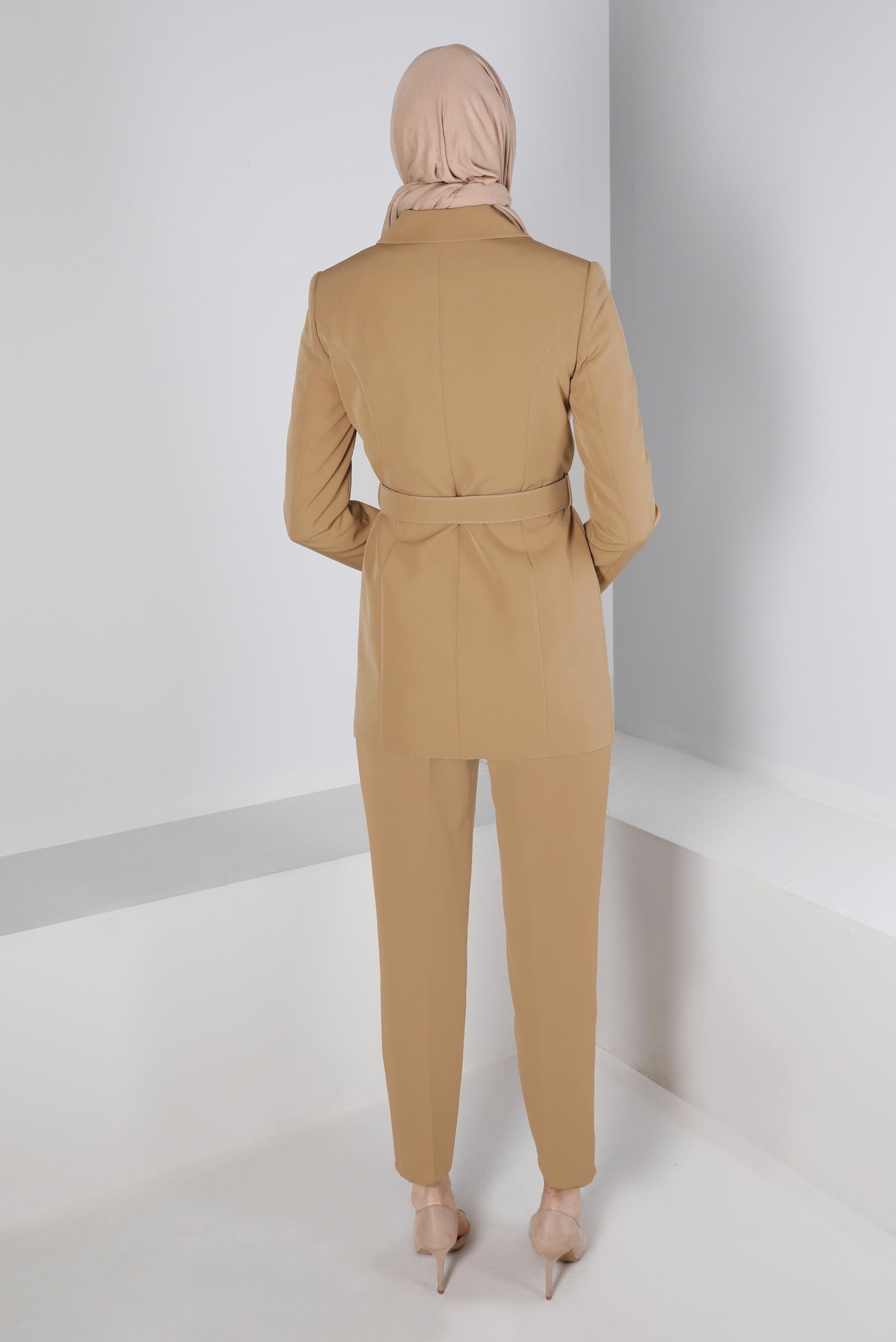 Tesettür giyim KAHVE DÜĞMELİ KEMERLİ İKİLİ PANT. TAKIM 30304 
