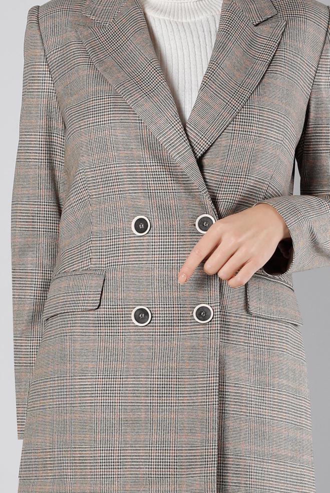 Tesettür giyim TURUNCU EKOSE DESEN KLASİK İKİLİ PANT. TAKIM 30306 - ALVİNA