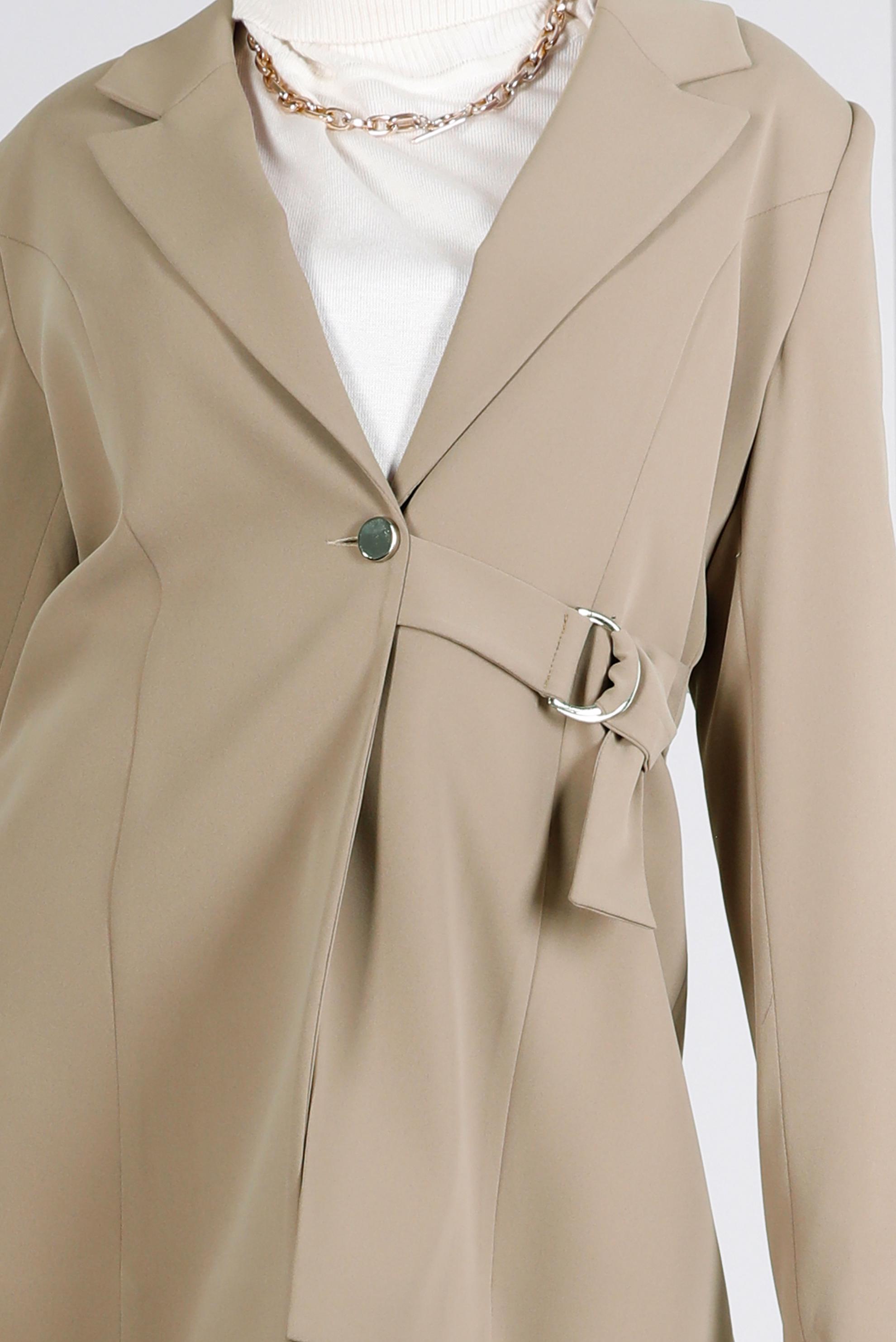 Tesettür giyim KAHVE KUŞAK DETAYLI DÜĞMELİ İKİLİ PANT. TAKIM 30309 