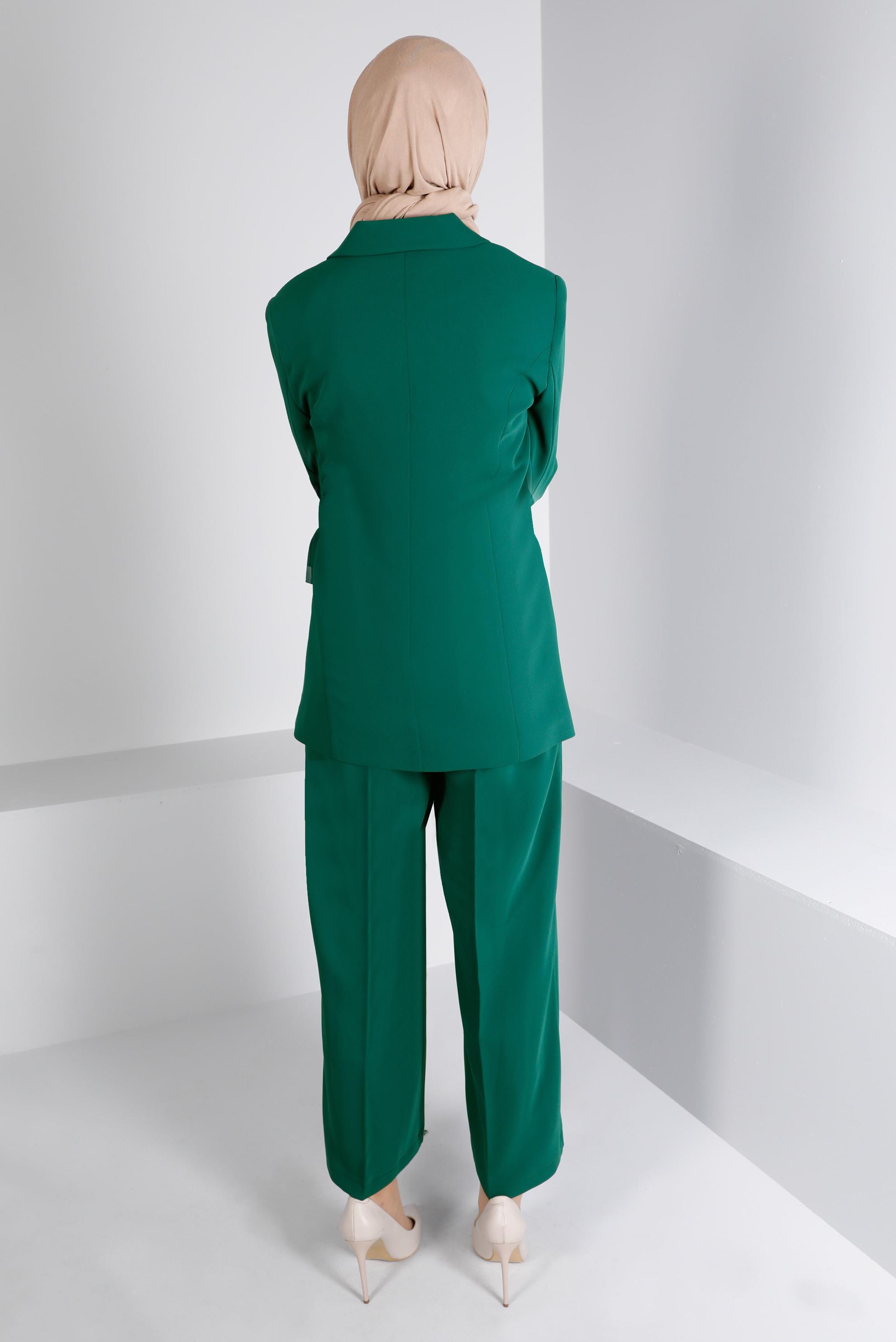 Vêtements hijab VERT ENSEMBLE PANTALON 2 PIÈCES BOUTONNÉ DÉTAIL CEINTURE 30309