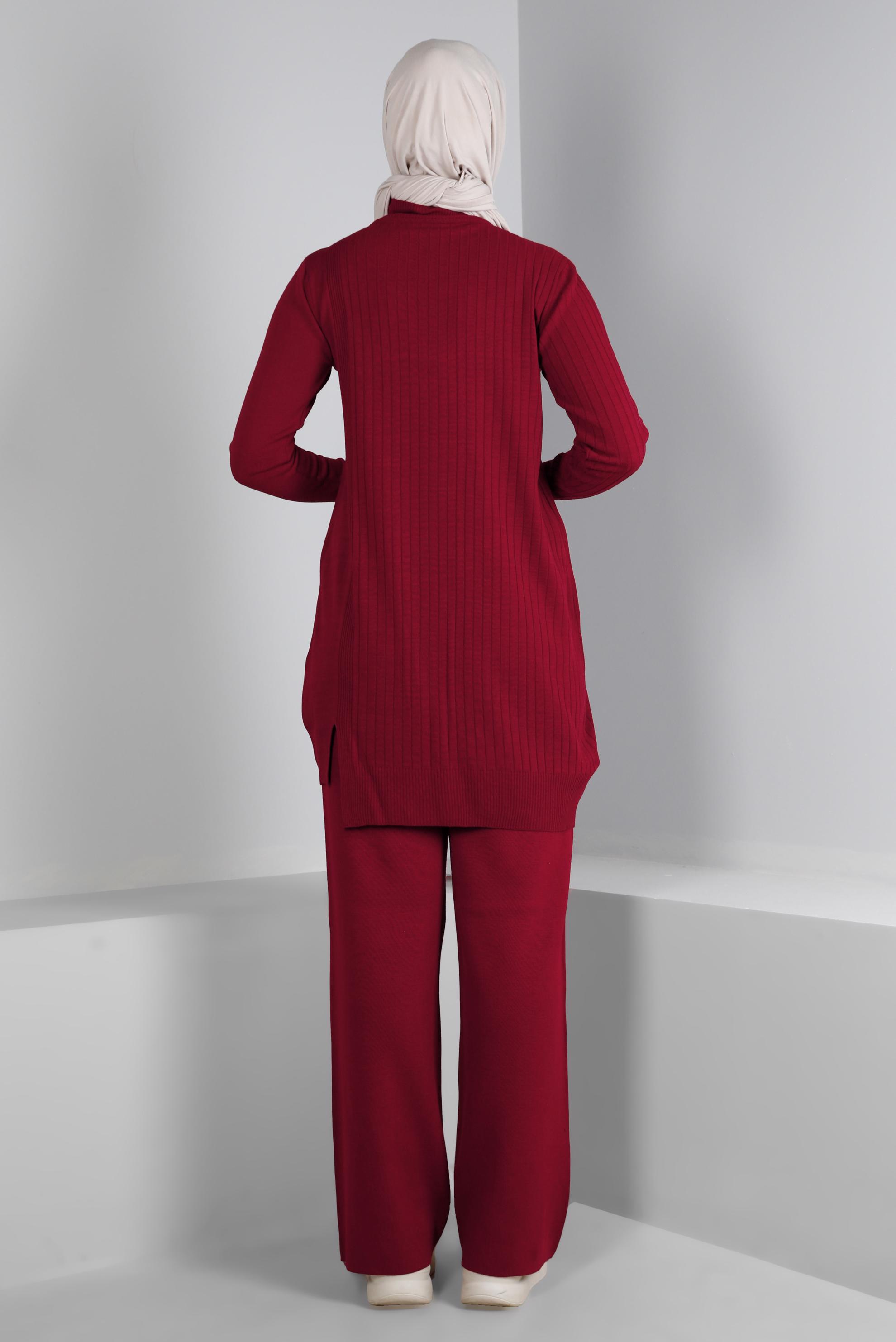 Hijab clothing CLARET RED CORDUROY KNITWEAR PANTS SUIT WITH GEM 43212