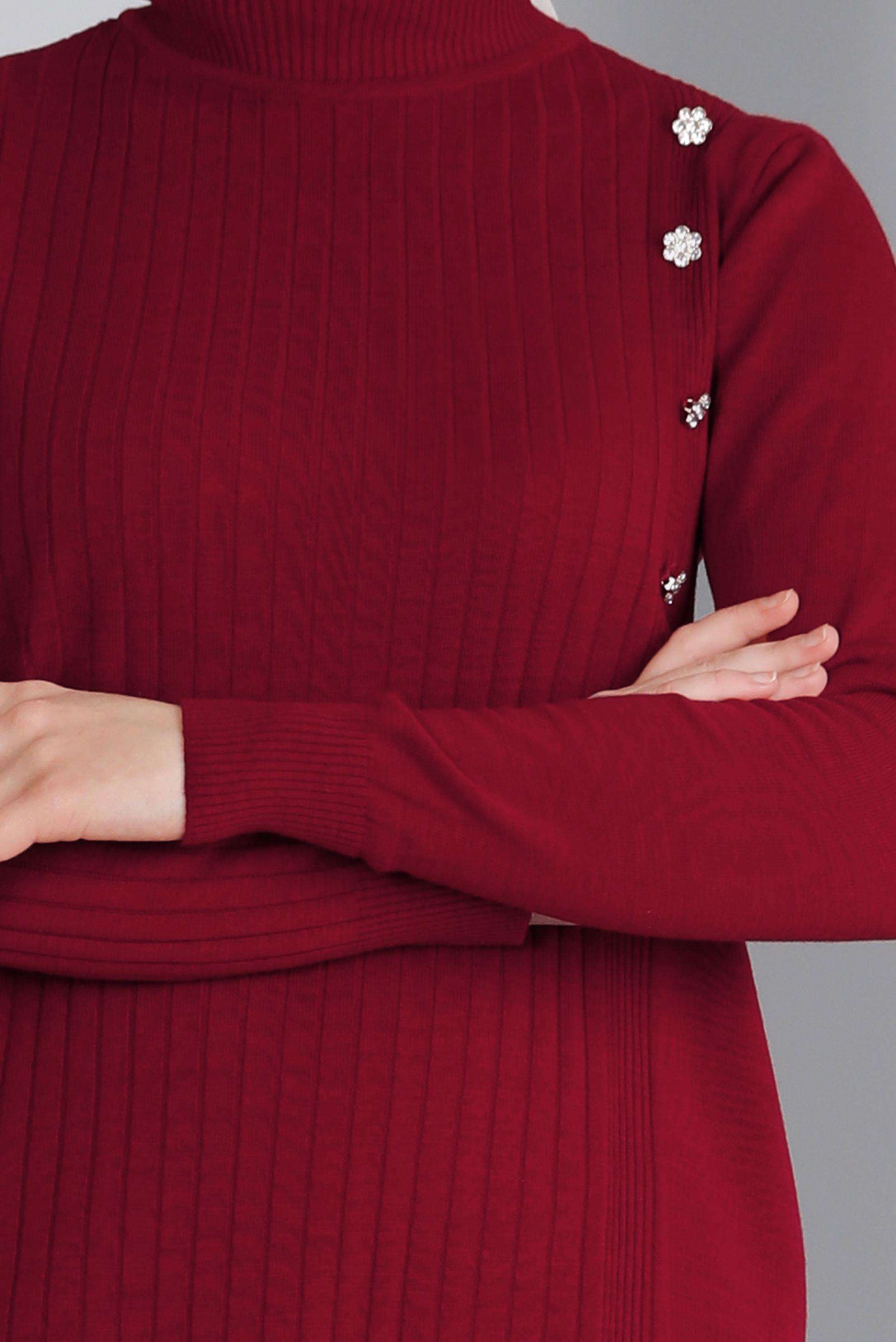 Hijab clothing CLARET RED CORDUROY KNITWEAR PANTS SUIT WITH GEM 43212