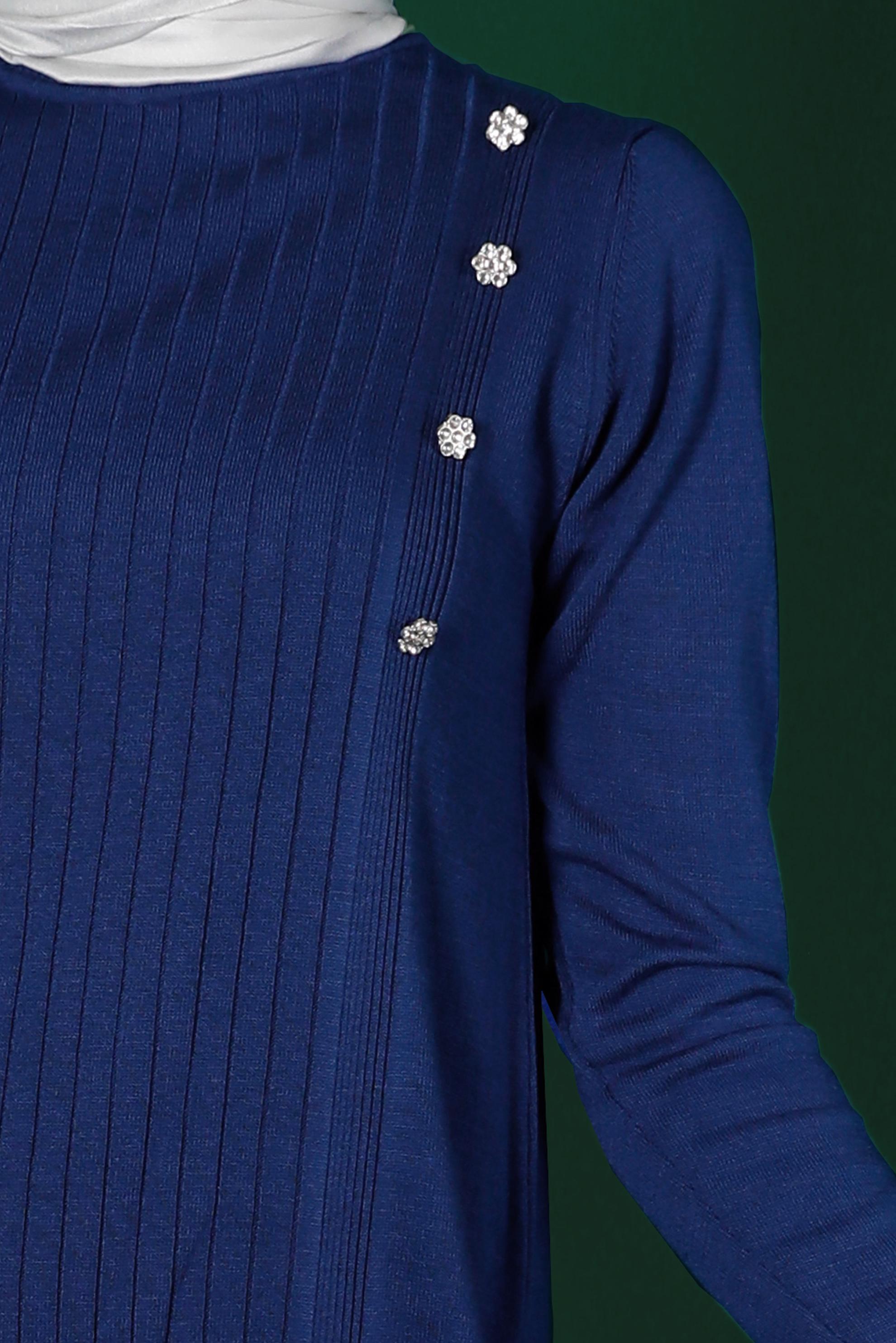 Tesettür giyim MAVİ TAŞLI FİTİLLİ İKİLİ PANT. TRİKO TAKIM 43212