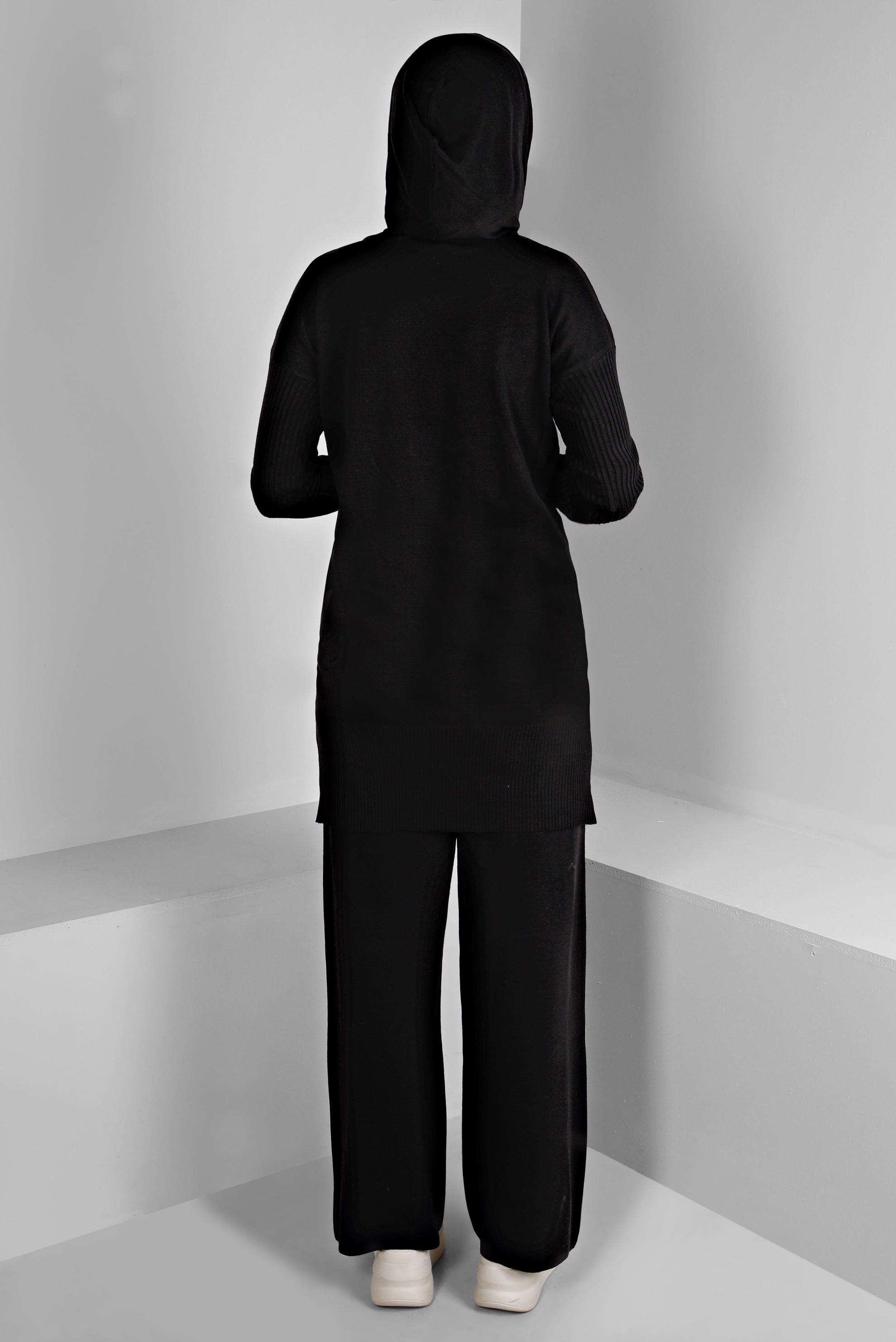 Vêtements hijab NOIR ENSEMBLE PANTALON 2 PIÈCES EN MAILLE AVEC DÉTAIL FENTE 43213