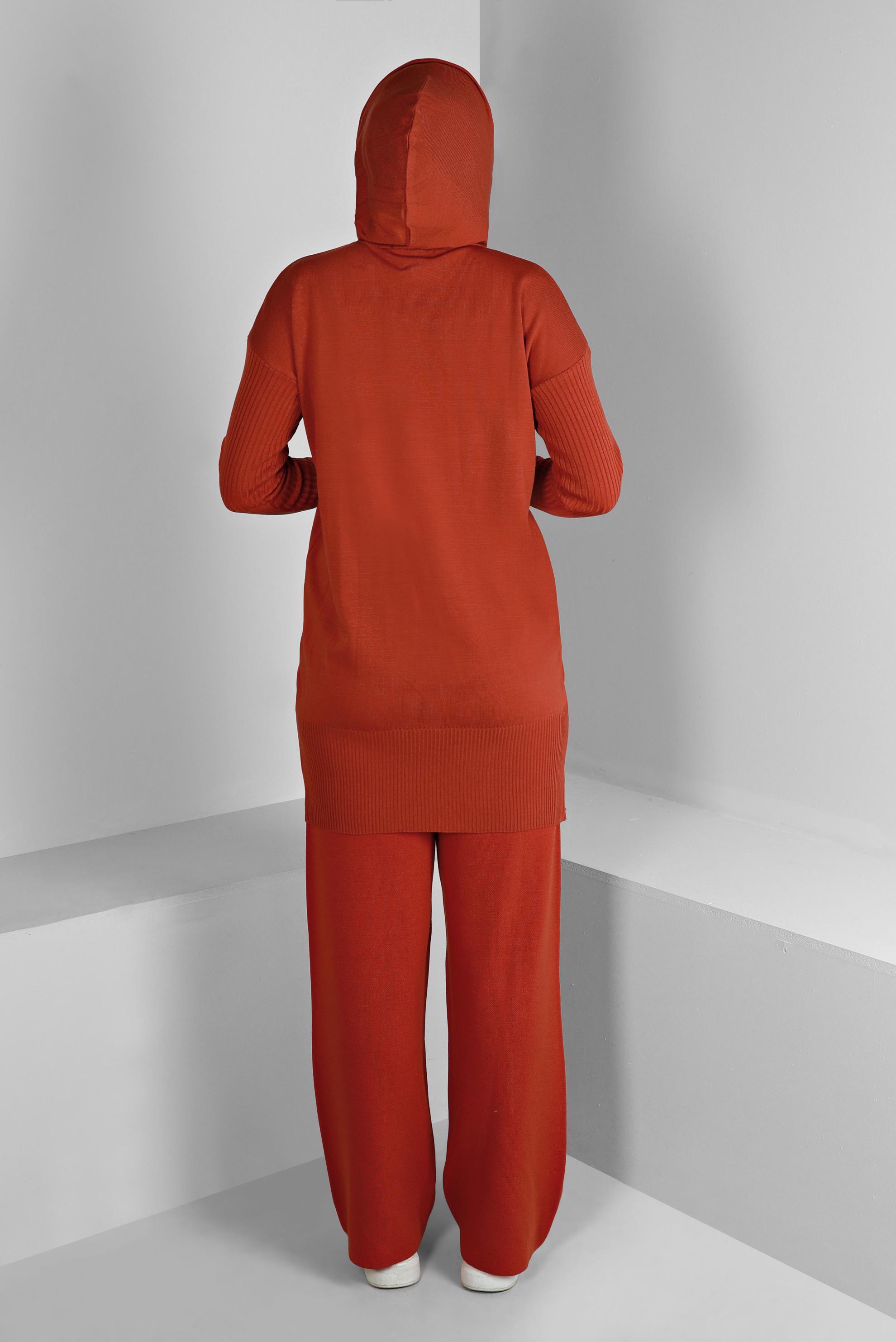 Tesettür giyim TURUNCU YIRTMAÇ DETAYLI İKİLİ PANT. TRİKO TAKIM 43213