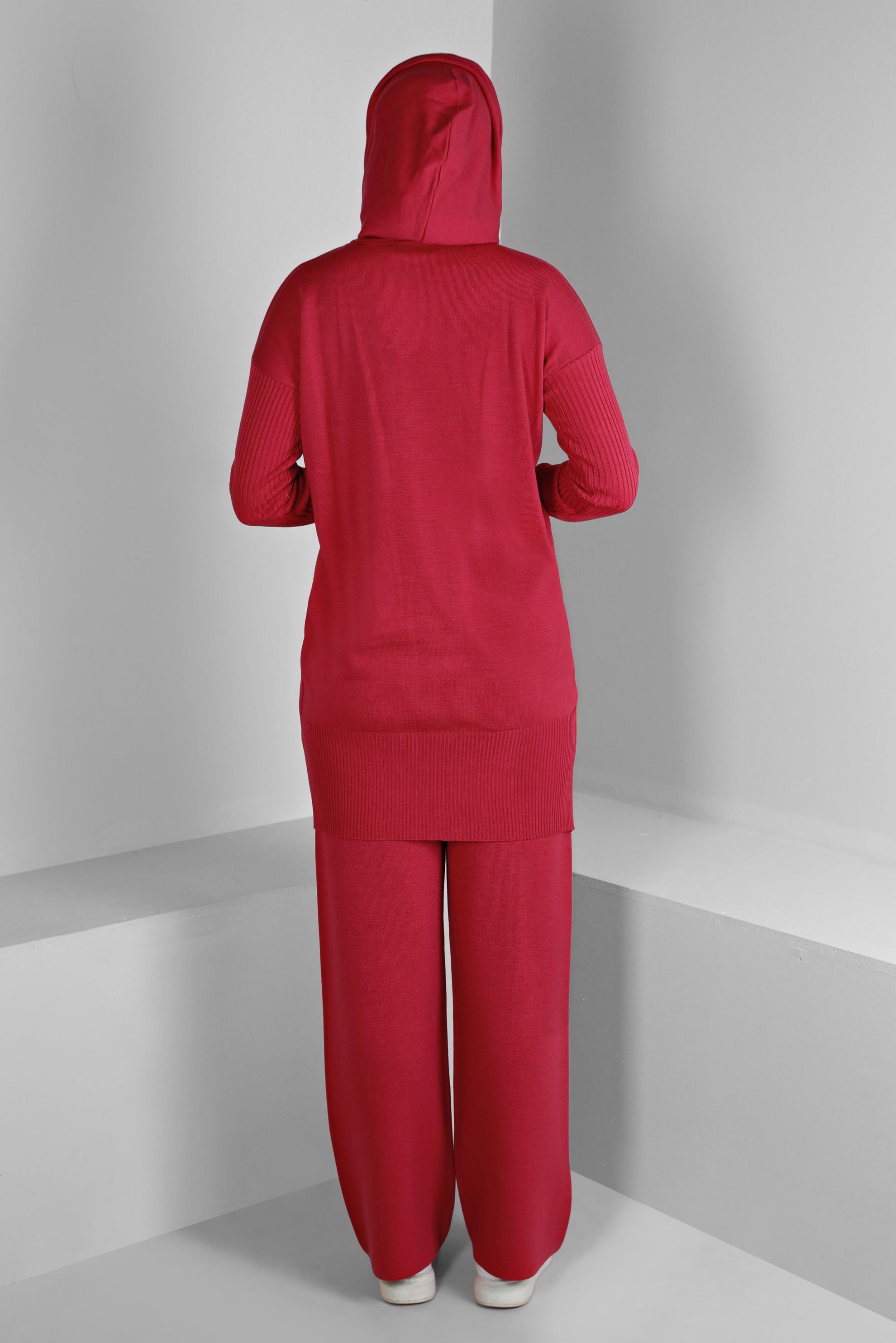 Tesettür giyim FUŞYA YIRTMAÇ DETAYLI İKİLİ PANT. TRİKO TAKIM 43213