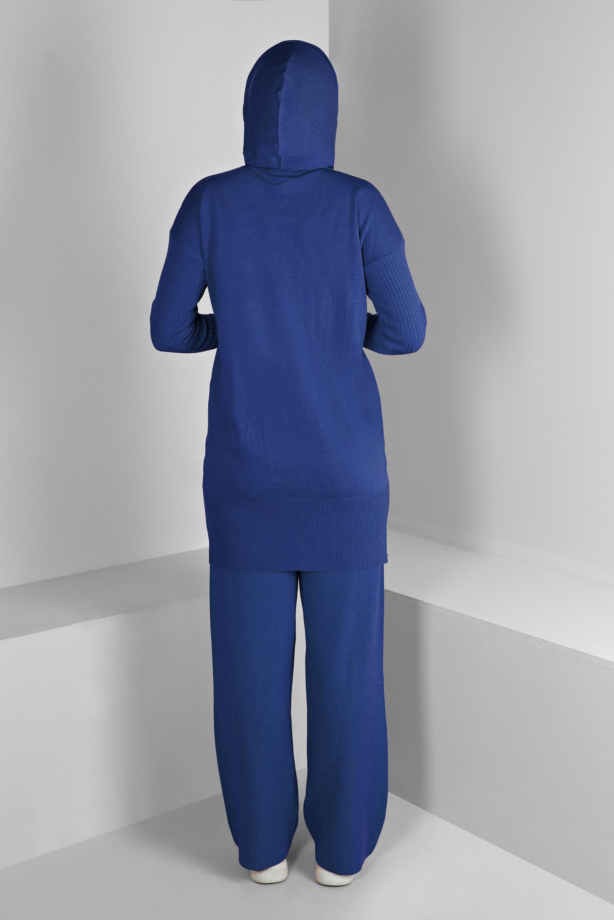 Tesettür giyim LACİVERT YIRTMAÇ DETAYLI İKİLİ PANT. TRİKO TAKIM 43213