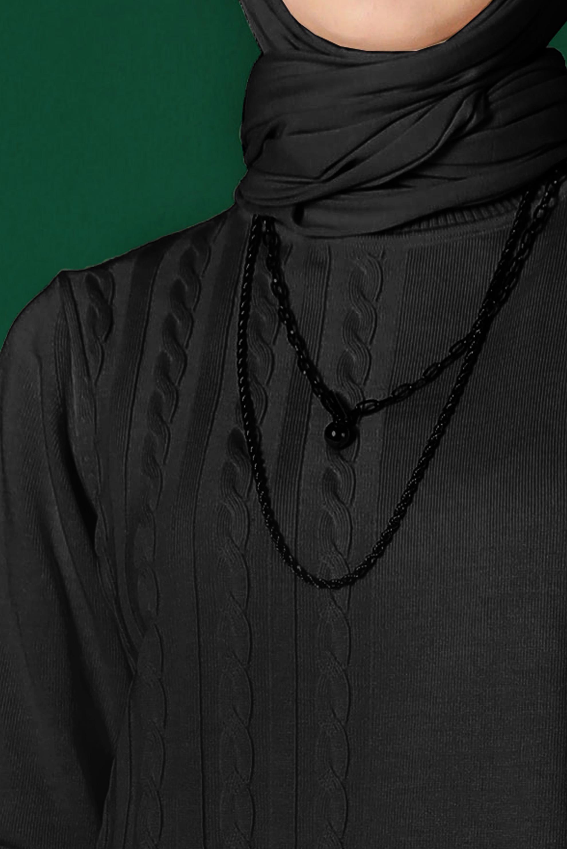 Tesettür giyim SİYAH ÖRGÜ DETAYLI İKİLİ PANT. TRİKO TAKIM 43215