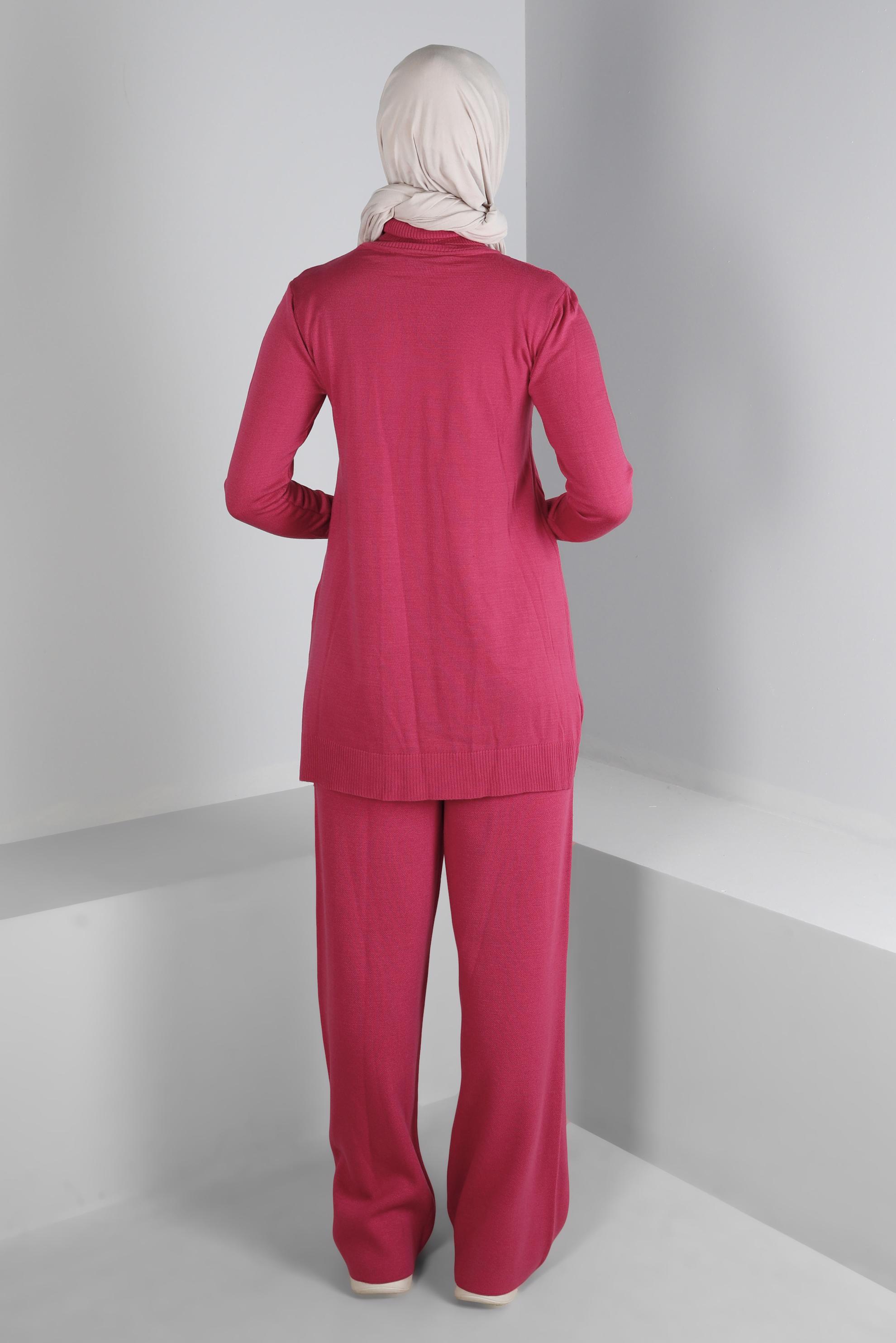 Tesettür giyim FUŞYA ÖRGÜ DETAYLI İKİLİ PANT. TRİKO TAKIM 43215