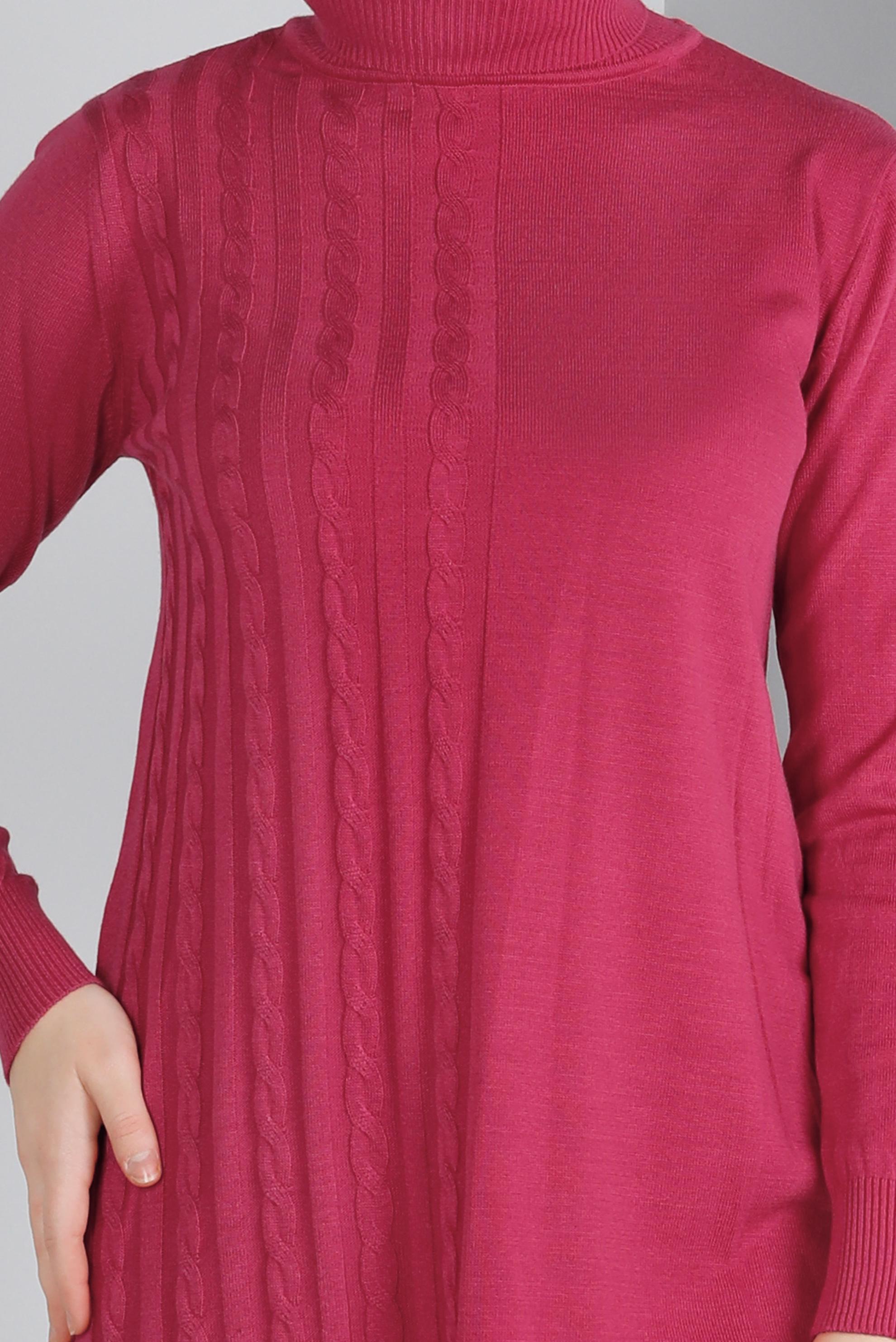 Tesettür giyim FUŞYA ÖRGÜ DETAYLI İKİLİ PANT. TRİKO TAKIM 43215