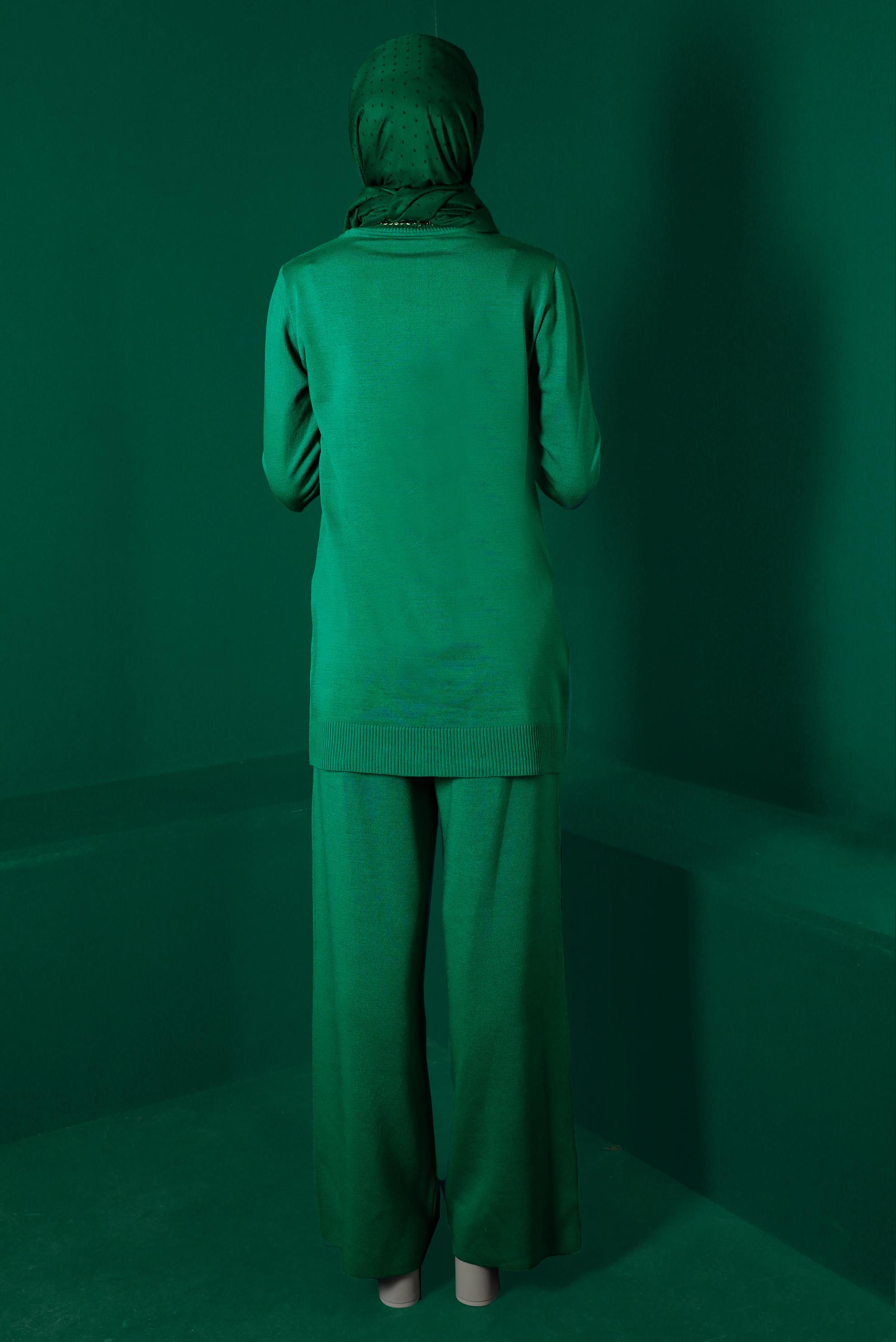 Tesettür giyim YEŞİL ÖRGÜ DETAYLI İKİLİ PANT. TRİKO TAKIM 43215