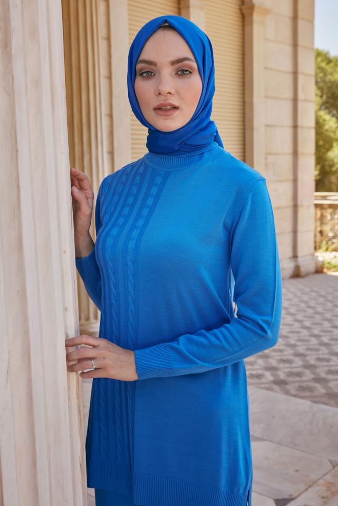 Tesettür giyim  ÖRGÜ DETAYLI İKİLİ PANT. TRİKO TAKIM 43215 - ALVİNA