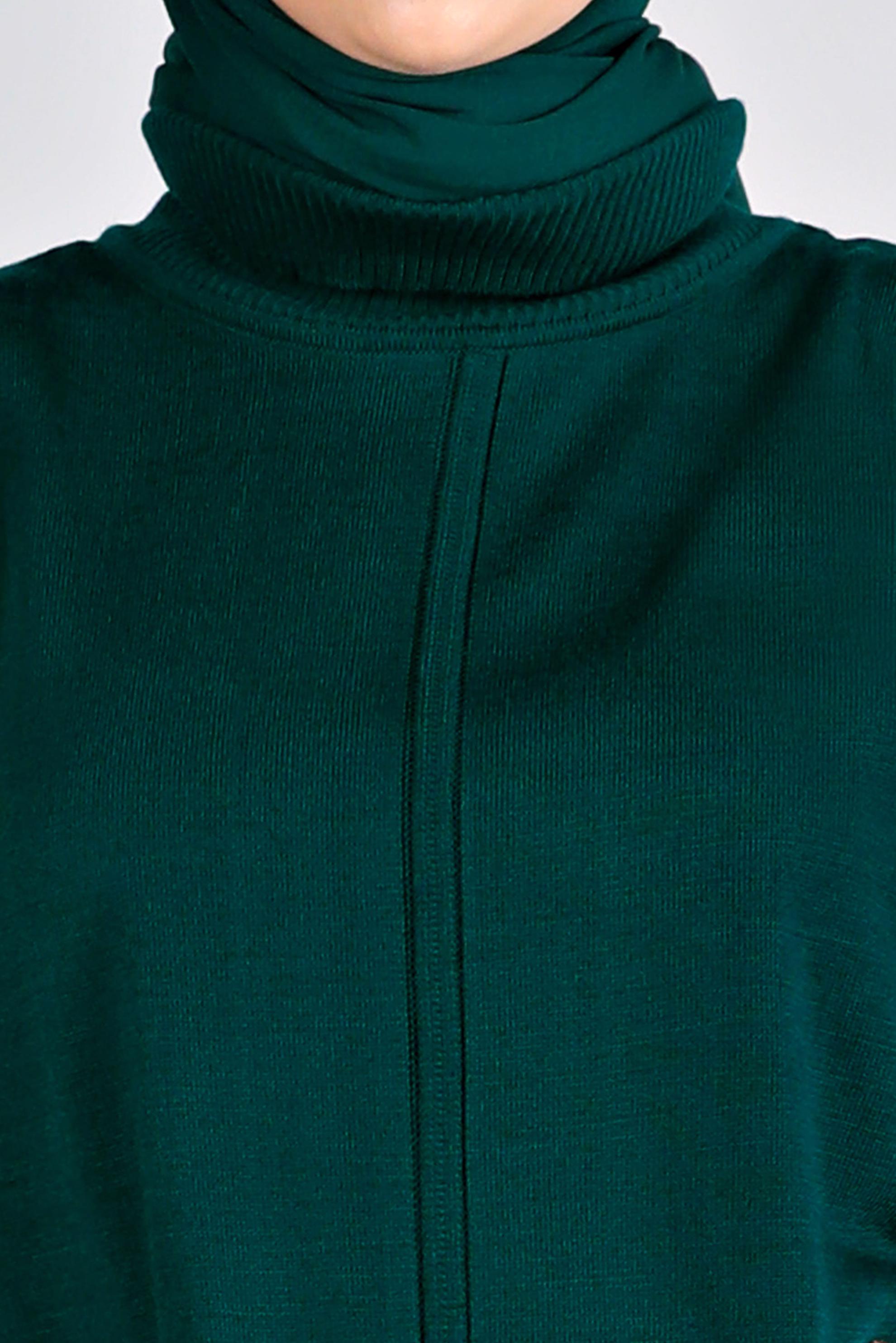 Tesettür giyim YEŞİL BALIKÇI YAKA BASIC İKİLİ PANT. TRİKO TAKIM 43216