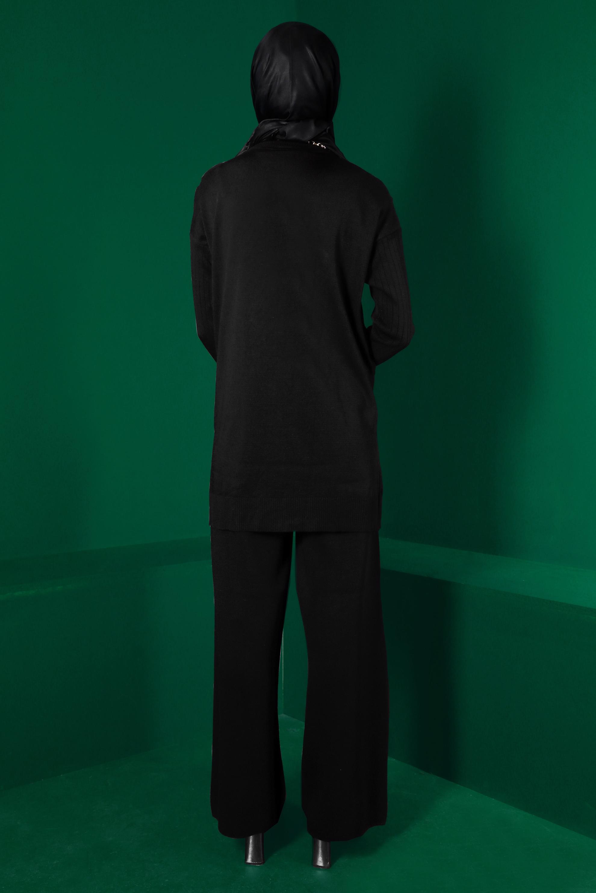 Tesettür giyim SİYAH FIRFIRLI İKİLİ TRİKO PANT. TAKIM 43217